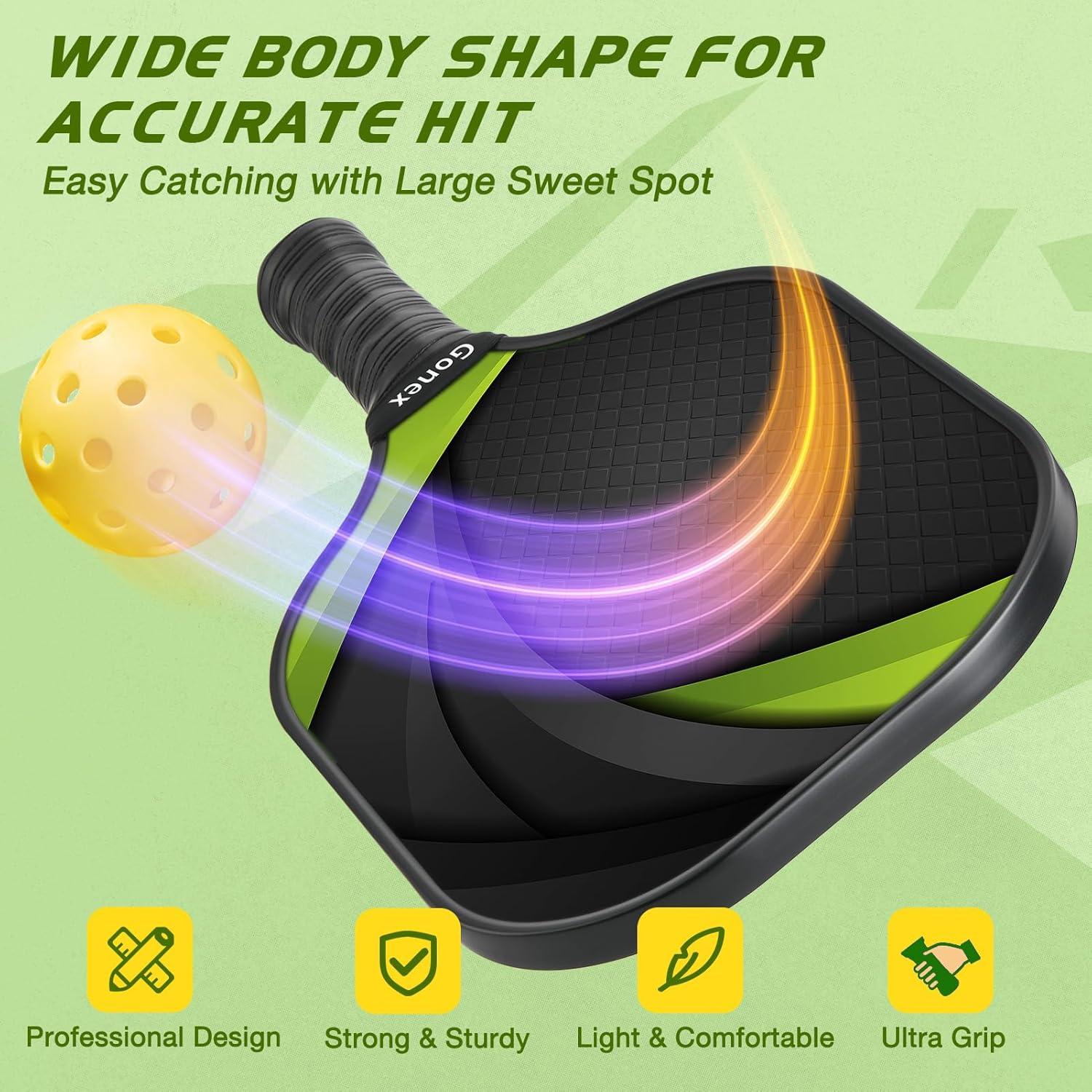 image:imageGonex Pickleball Paddles USAPA Approved Graphite Pickleball Rackets with Comfort Grip Carbon Fiber Pickleball Set of 24 Paddles with 4 Balls Portable Carry BagAYellow Green 4Packs USAPA