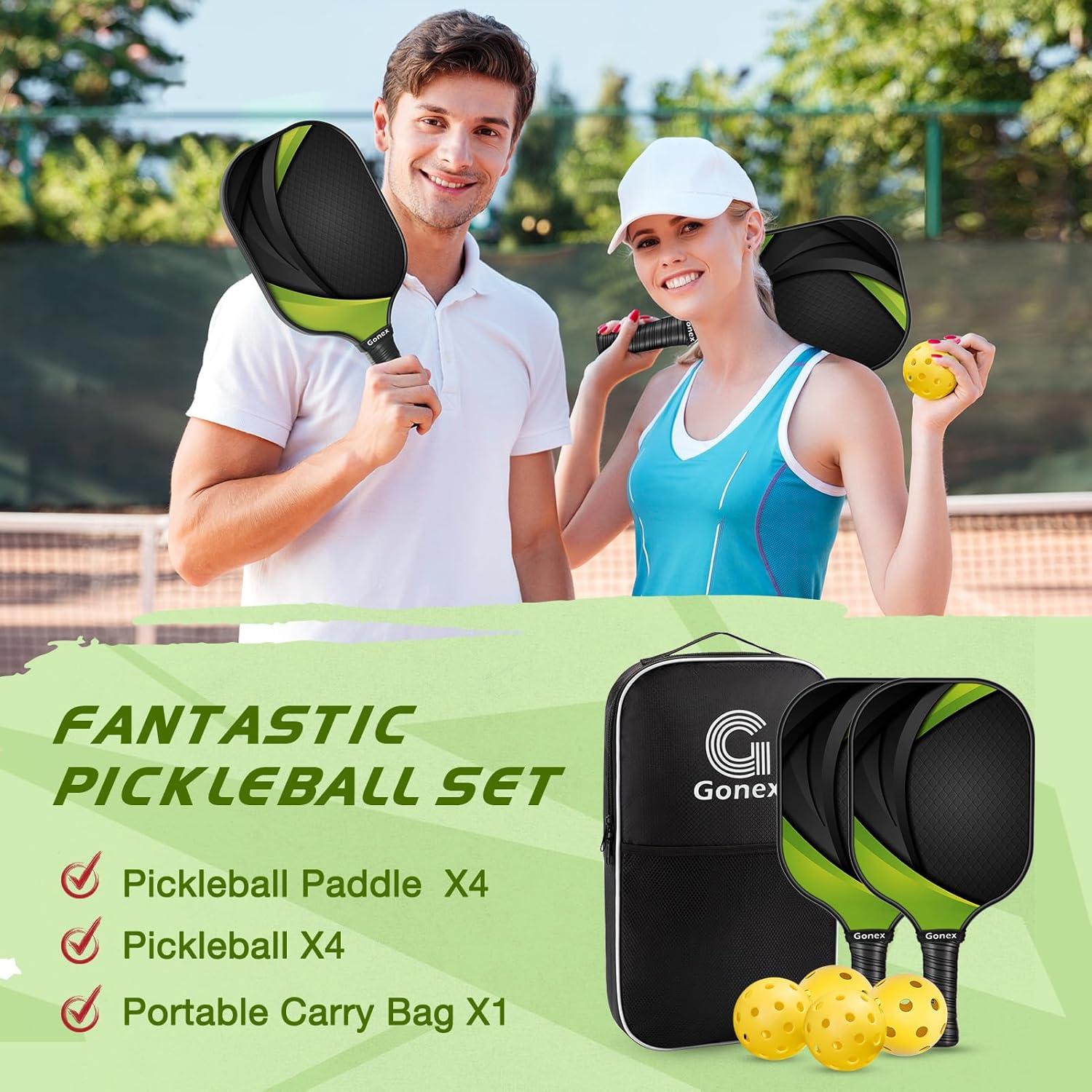 image:imageGonex Pickleball Paddles USAPA Approved Graphite Pickleball Rackets with Comfort Grip Carbon Fiber Pickleball Set of 24 Paddles with 4 Balls Portable Carry BagABlack Yellow 2Packs USAPA