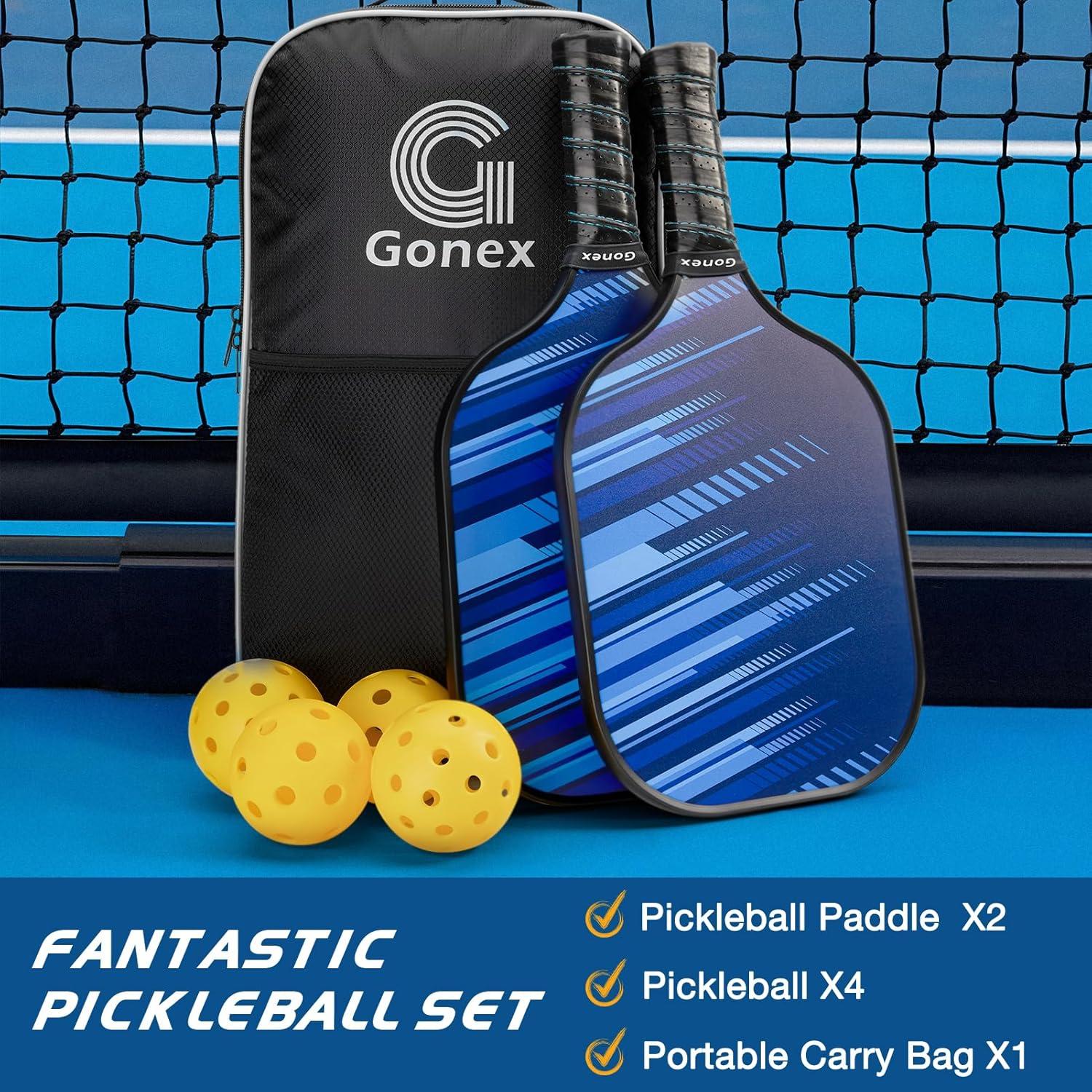 image:imageGonex Pickleball Paddles USAPA Approved Graphite Pickleball Rackets with Comfort Grip Carbon Fiber Pickleball Set of 24 Paddles with 4 Balls Portable Carry BagCBlue 2Packs