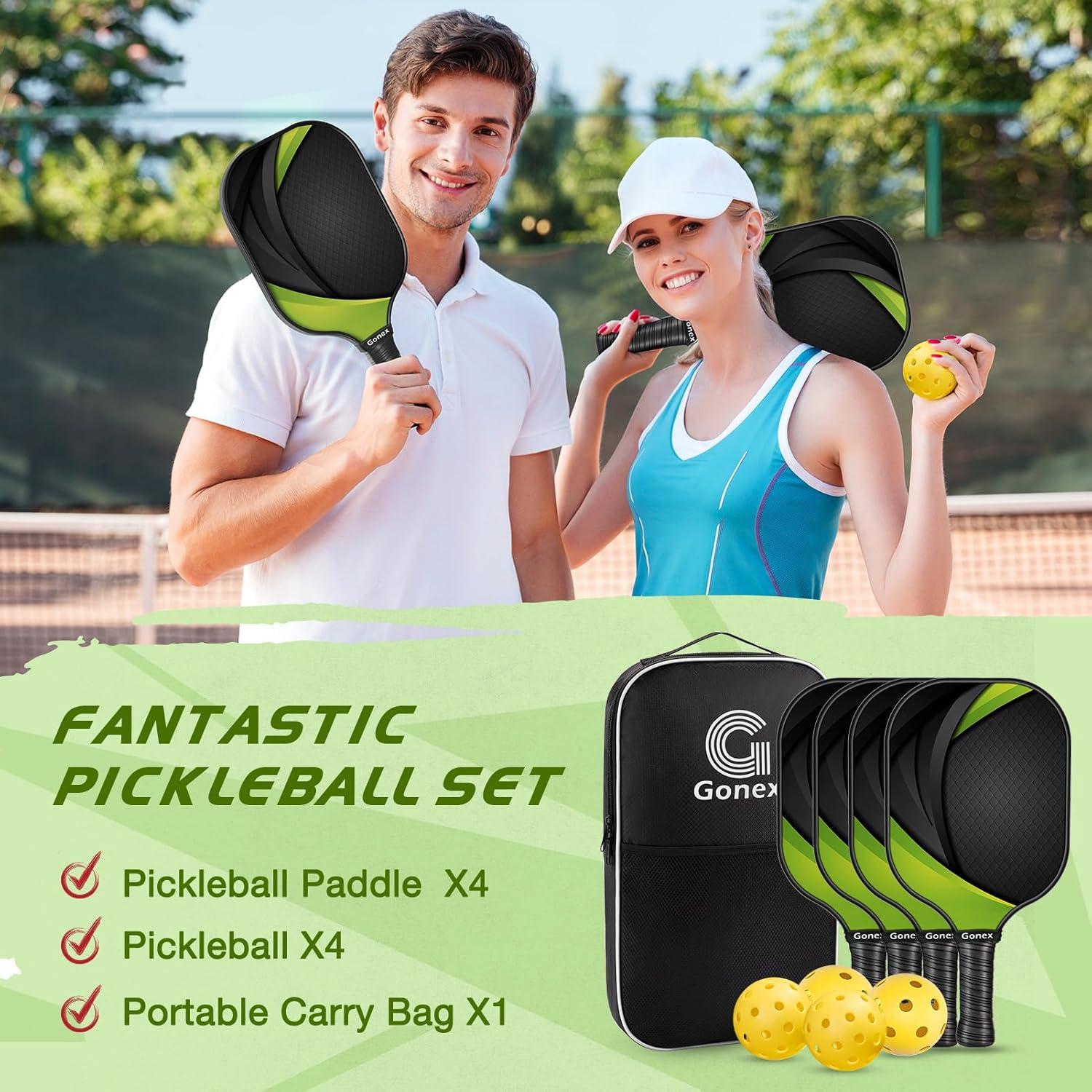 image:imageGonex Pickleball Paddles USAPA Approved Graphite Pickleball Rackets with Comfort Grip Carbon Fiber Pickleball Set of 24 Paddles with 4 Balls Portable Carry BagAYellow Green 4Packs USAPA
