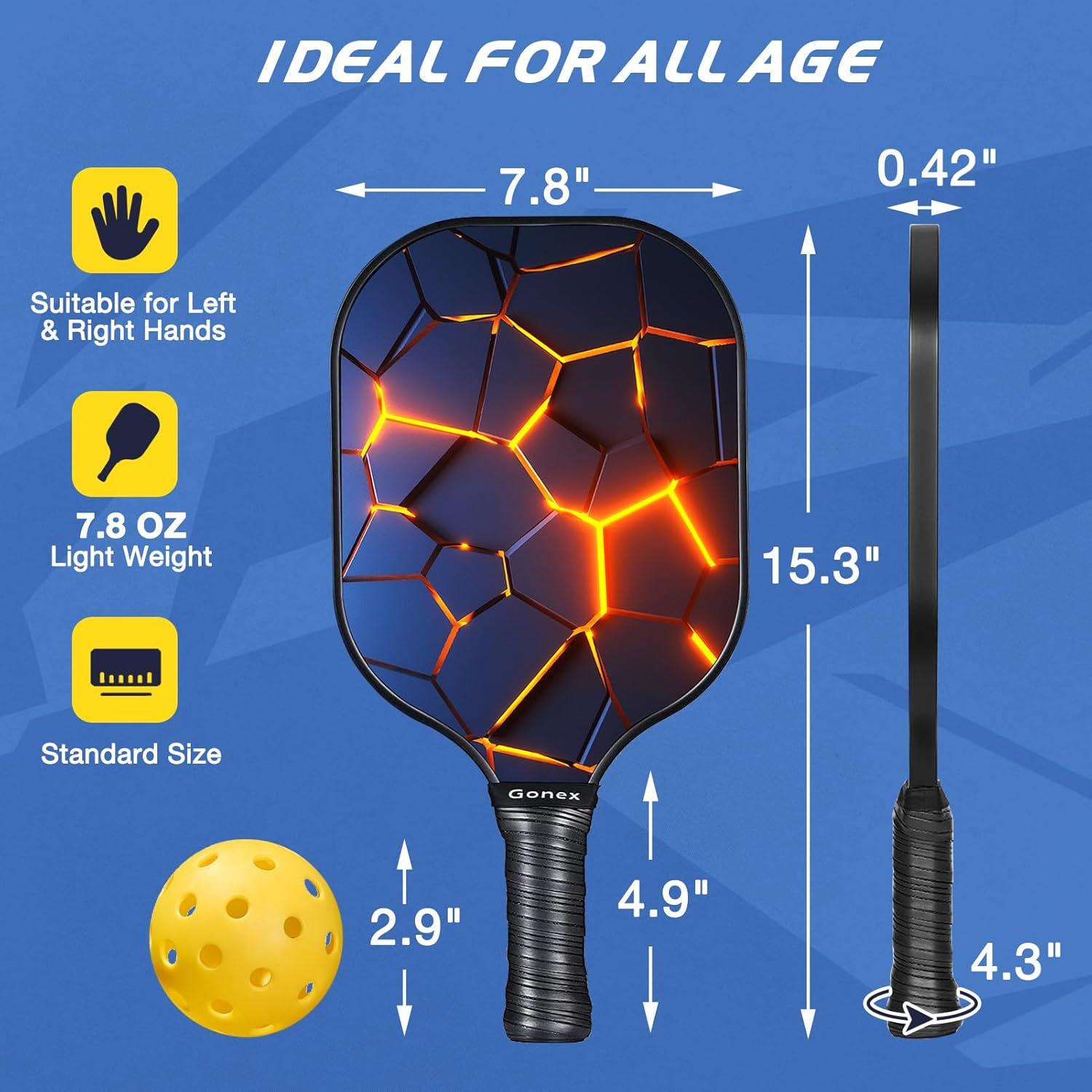 image:imageGonex Pickleball Paddles USAPA Approved Graphite Pickleball Rackets with Comfort Grip Carbon Fiber Pickleball Set of 24 Paddles with 4 Balls Portable Carry BagB 4Packs Reddish BlueUSAPA