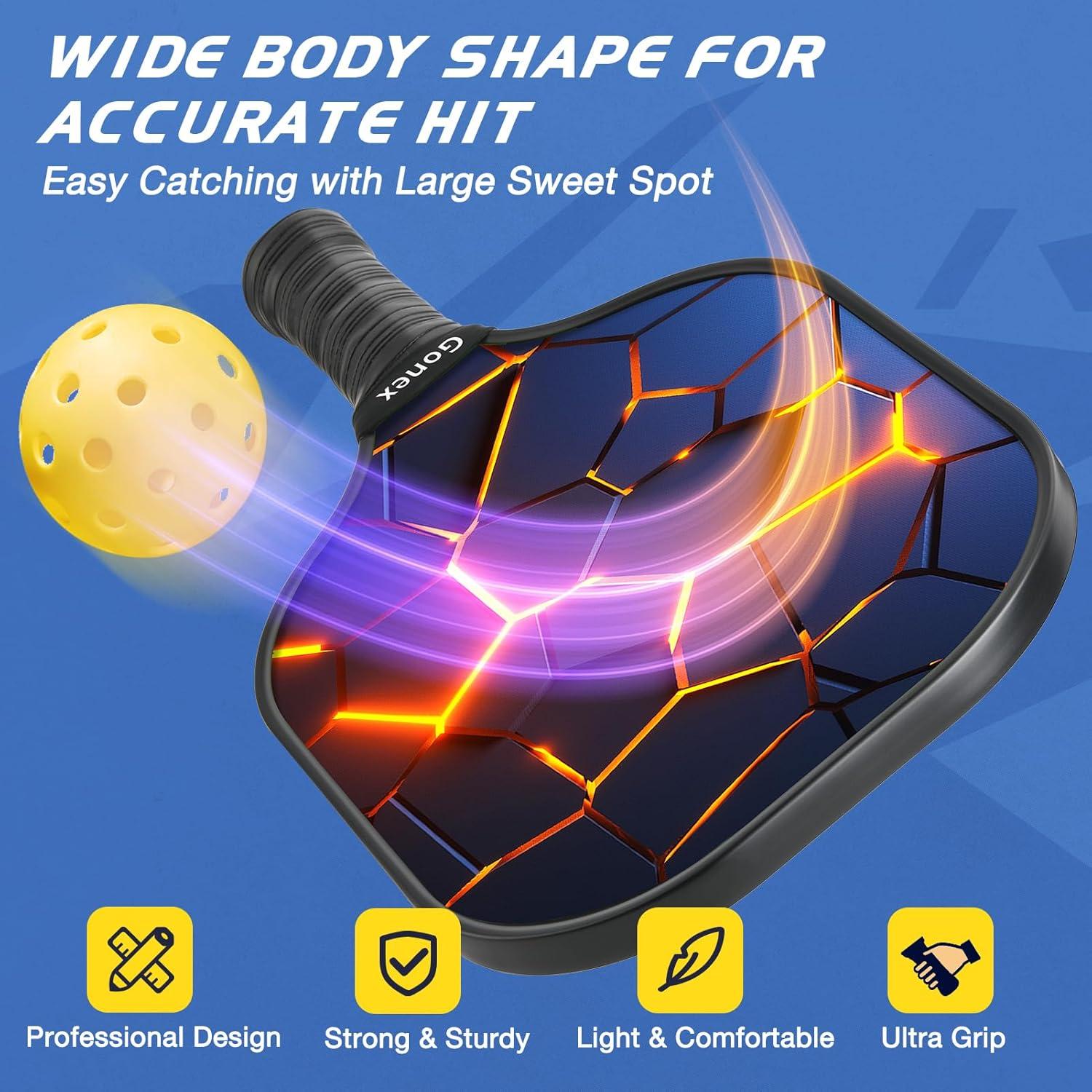 image:imageGonex Pickleball Paddles USAPA Approved Graphite Pickleball Rackets with Comfort Grip Carbon Fiber Pickleball Set of 24 Paddles with 4 Balls Portable Carry BagB 4Packs Reddish BlueUSAPA