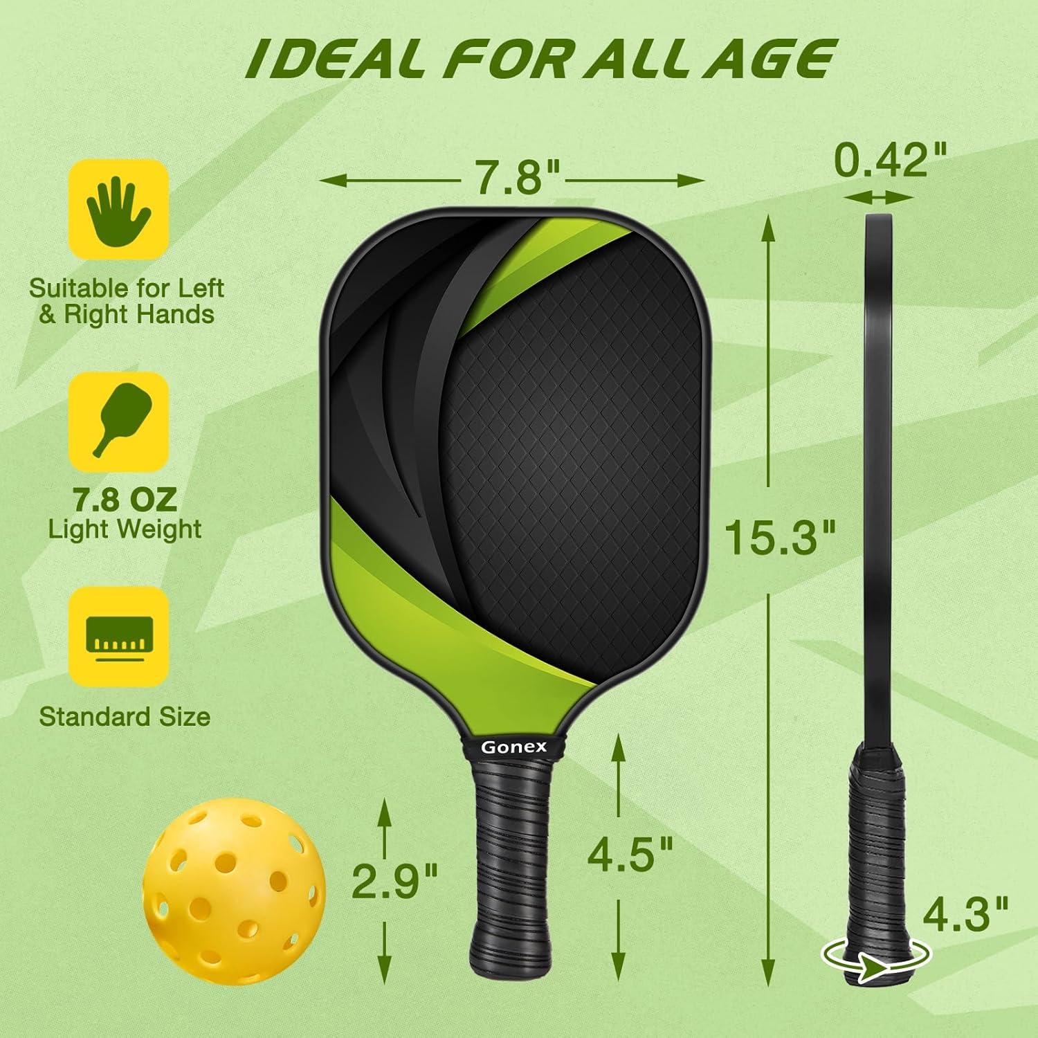 image:imageGonex Pickleball Paddles USAPA Approved Graphite Pickleball Rackets with Comfort Grip Carbon Fiber Pickleball Set of 24 Paddles with 4 Balls Portable Carry BagABlack Yellow 2Packs USAPA