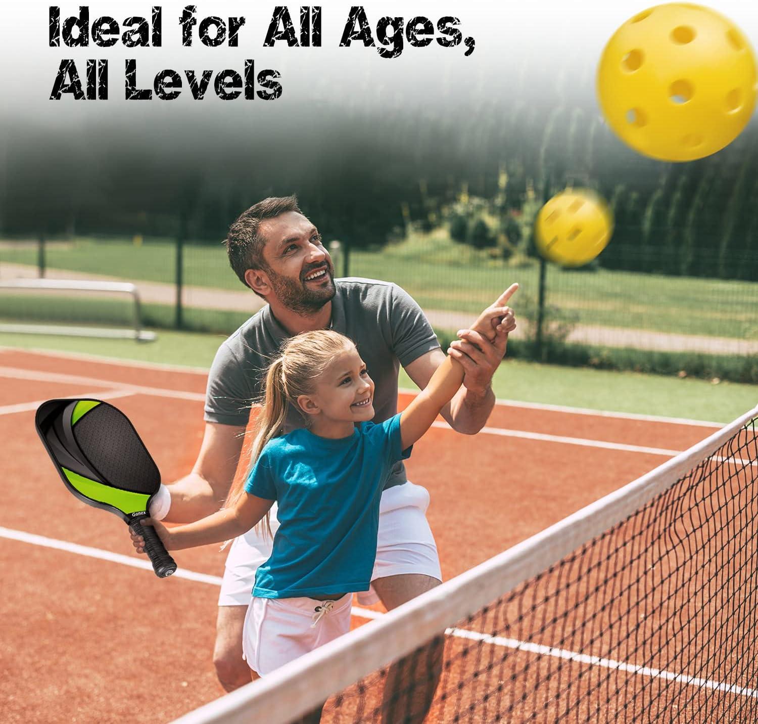 image:imageGonex Pickleball Paddles USAPA Approved Graphite Pickleball Rackets with Comfort Grip Carbon Fiber Pickleball Set of 24 Paddles with 4 Balls Portable Carry BagAYellow Green 4Packs USAPA