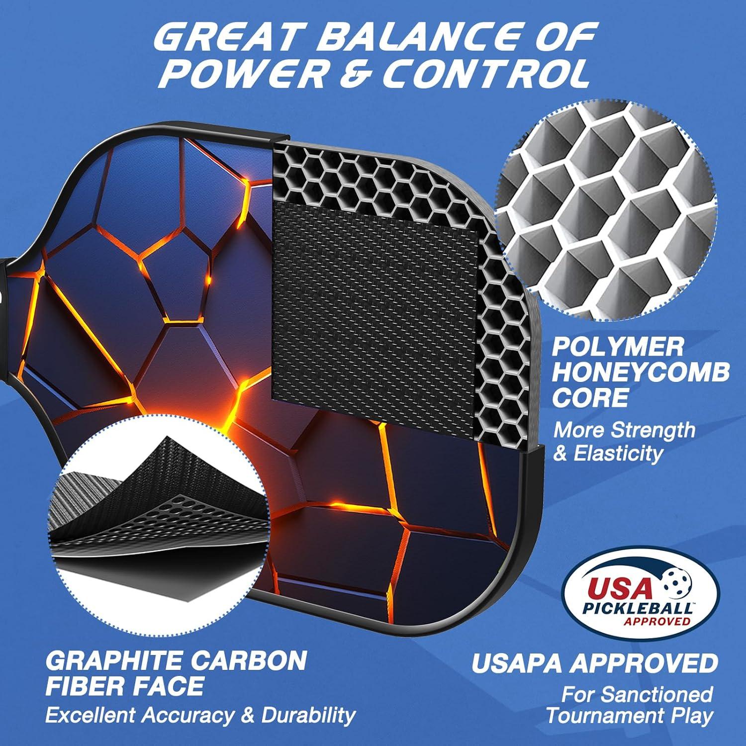 image:imageGonex Pickleball Paddles USAPA Approved Graphite Pickleball Rackets with Comfort Grip Carbon Fiber Pickleball Set of 24 Paddles with 4 Balls Portable Carry BagBDark Blue 2Packs USAPA