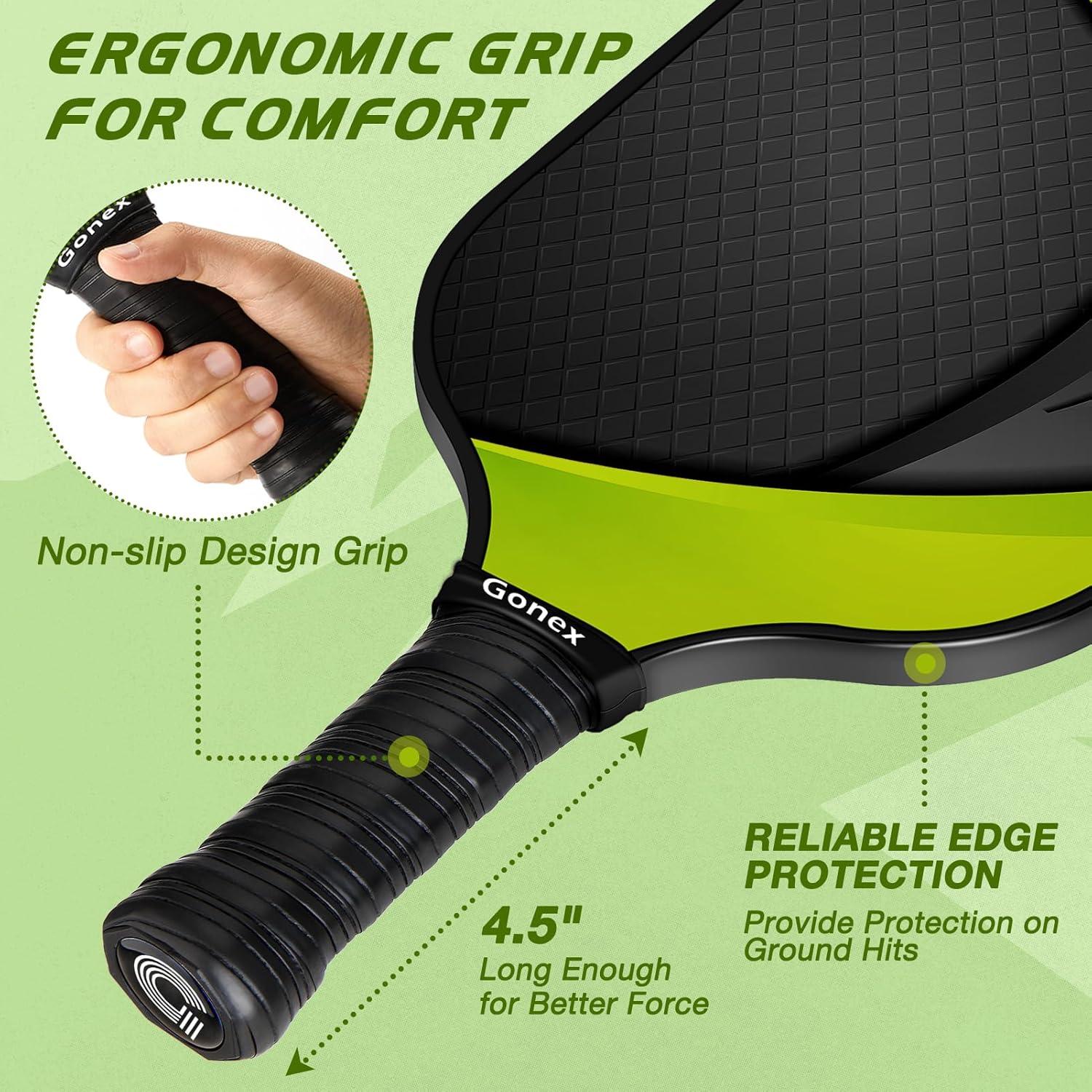 image:imageGonex Pickleball Paddles USAPA Approved Graphite Pickleball Rackets with Comfort Grip Carbon Fiber Pickleball Set of 24 Paddles with 4 Balls Portable Carry BagAYellow Green 4Packs USAPA