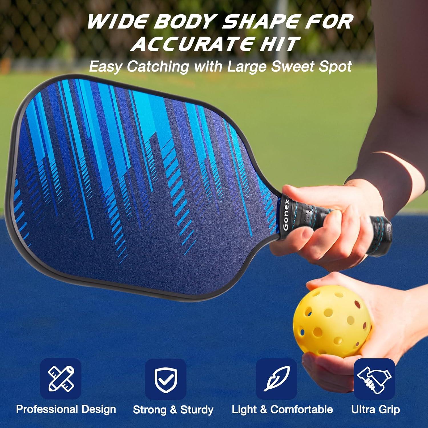 image:imageGonex Pickleball Paddles USAPA Approved Graphite Pickleball Rackets with Comfort Grip Carbon Fiber Pickleball Set of 24 Paddles with 4 Balls Portable Carry BagCBlue 2Packs