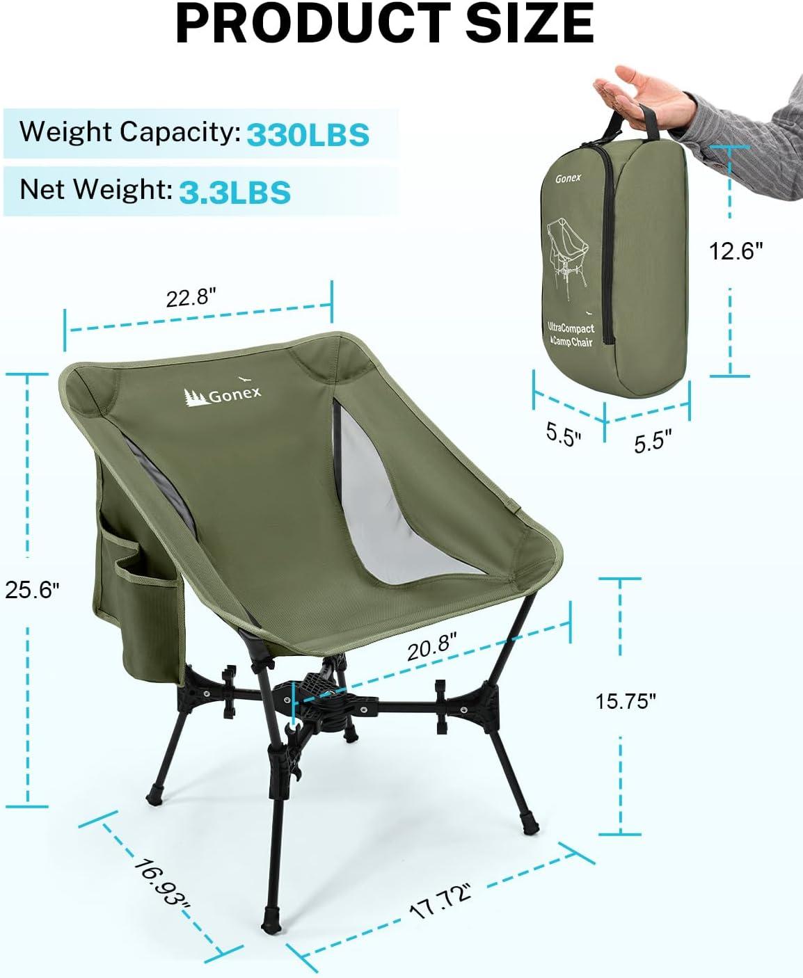 image:imageGonex Portable Camping Chair The 5th Gen Ultralight Compact Backpacking Foldable Lightweight Folding Chair for Outdoor Camp Hiking Beach Picnic Concert Supports 330lbs Army Green 1 PCSArmy Green 2pcs