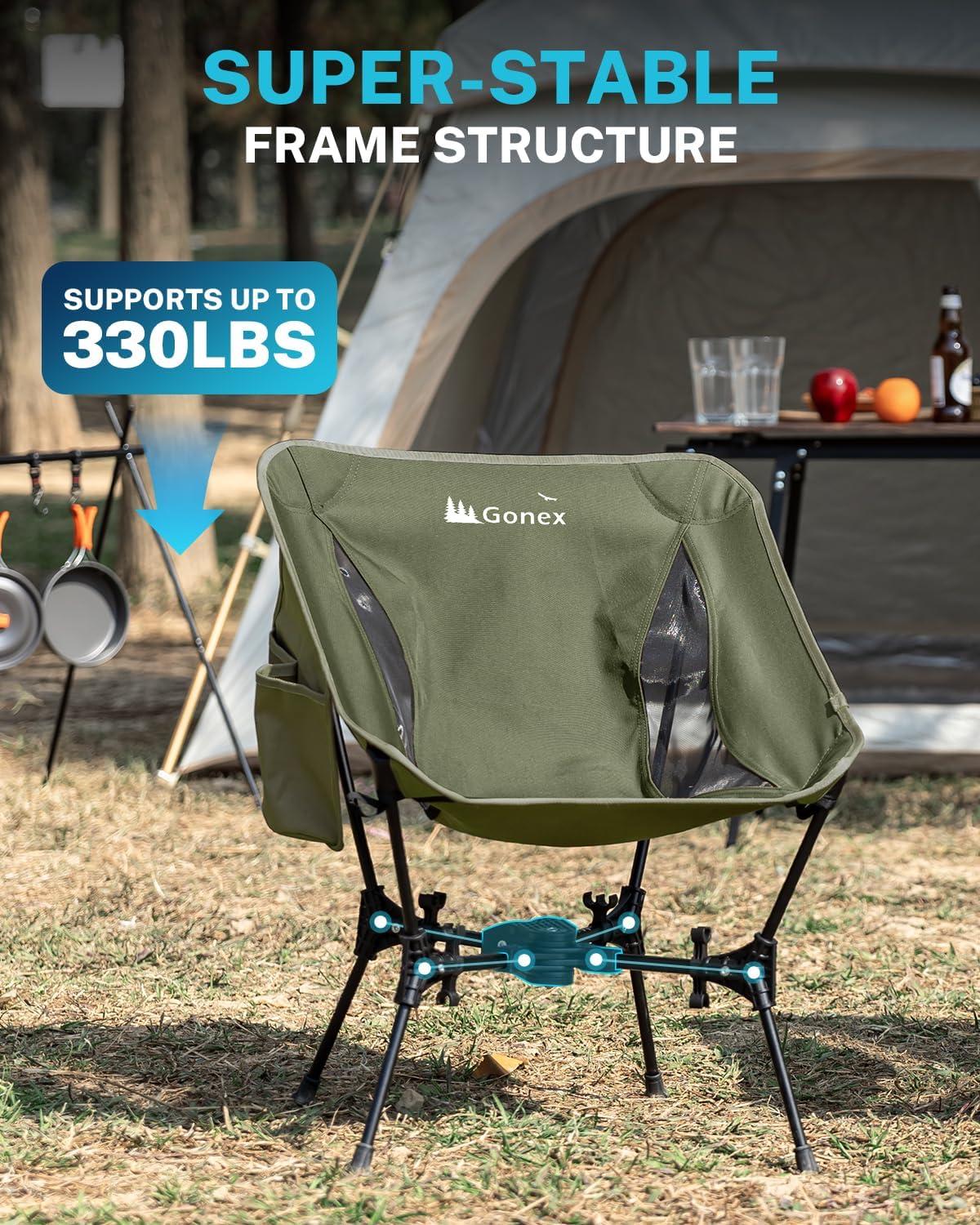 image:imageGonex Portable Camping Chair The 5th Gen Ultralight Compact Backpacking Foldable Lightweight Folding Chair for Outdoor Camp Hiking Beach Picnic Concert Supports 330lbs Army Green 1 PCSArmy Green 2pcs