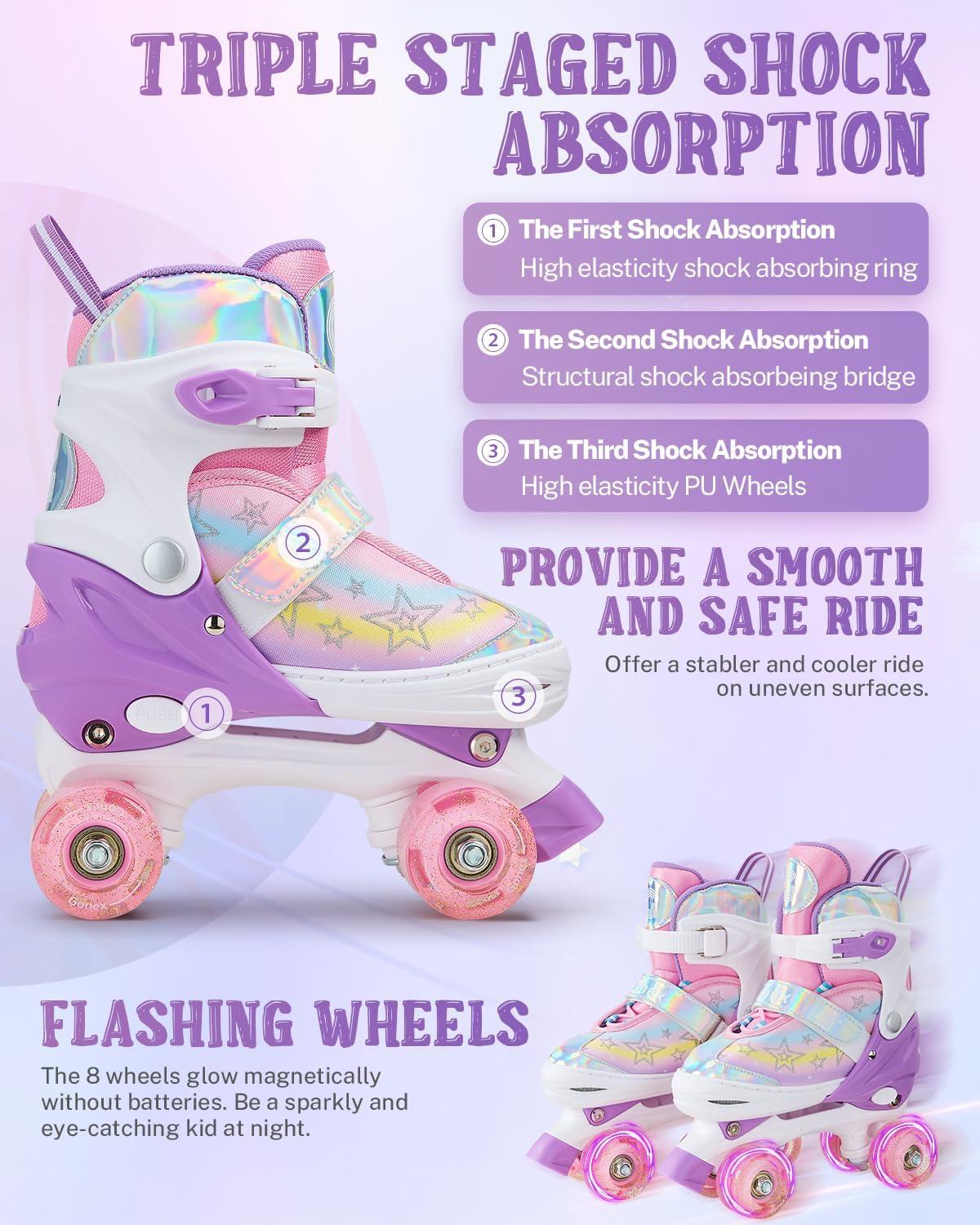 image:imageGonex Roller Skates for Girls Kids Boys Women with All Light Up WheelsAdjustable Rollerskates for Beginners Toddler Youth Gift for Indoor OutdoorDRainbow