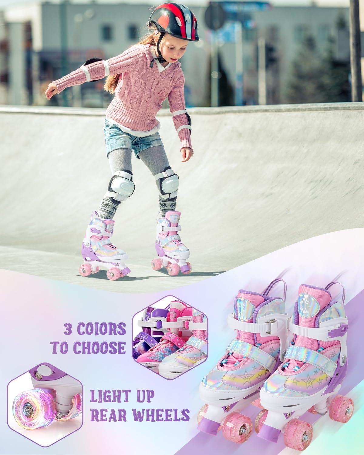image:imageGonex Roller Skates for Girls Kids Boys Women with All Light Up WheelsAdjustable Rollerskates for Beginners Toddler Youth Gift for Indoor OutdoorDRainbow