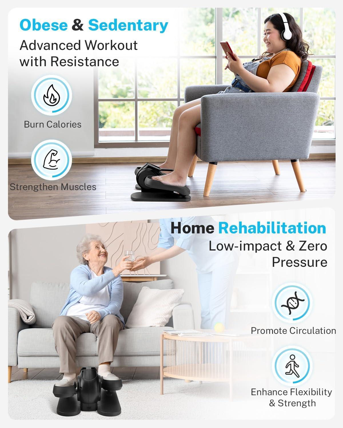 image:imageGonex Under Desk Elliptical Exercise Machine Electric Sitting Seated Leg Pedal Exerciser with Resistance for Seniors Elderly Home 3 in 1 Mini Equipment with Remote 10 Manual Resistance 10 Auto SpeedsBlack