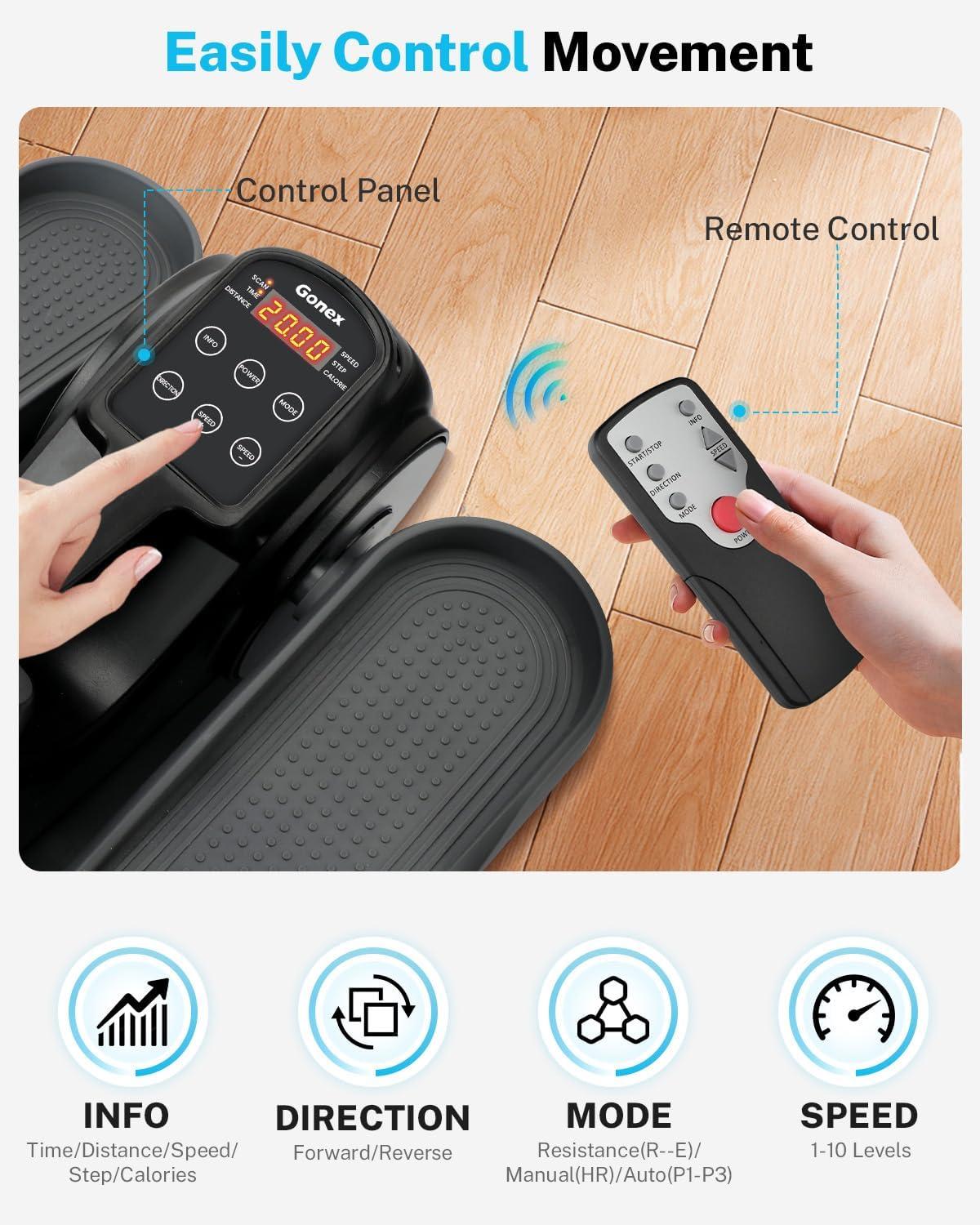 image:imageGonex Under Desk Elliptical Exercise Machine Electric Sitting Seated Leg Pedal Exerciser with Resistance for Seniors Elderly Home 3 in 1 Mini Equipment with Remote 10 Manual Resistance 10 Auto SpeedsBlack