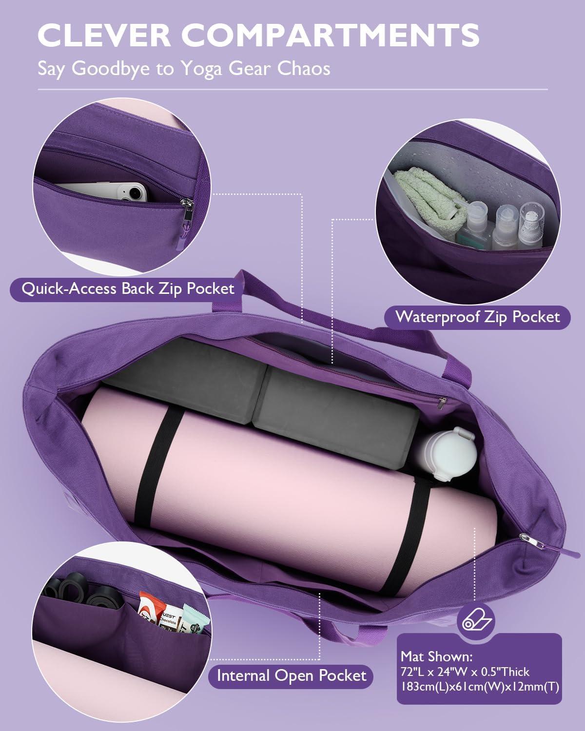 image:imageGonex Yoga Mat Bag Extra Large Canvas Gym Bag with Waterproof Pocket Metal Zipper Fits Mat amp Blocks Stylish Yoga Mat Carrier for Women Ideal for Yoga Pilates Workout TravelPurple
