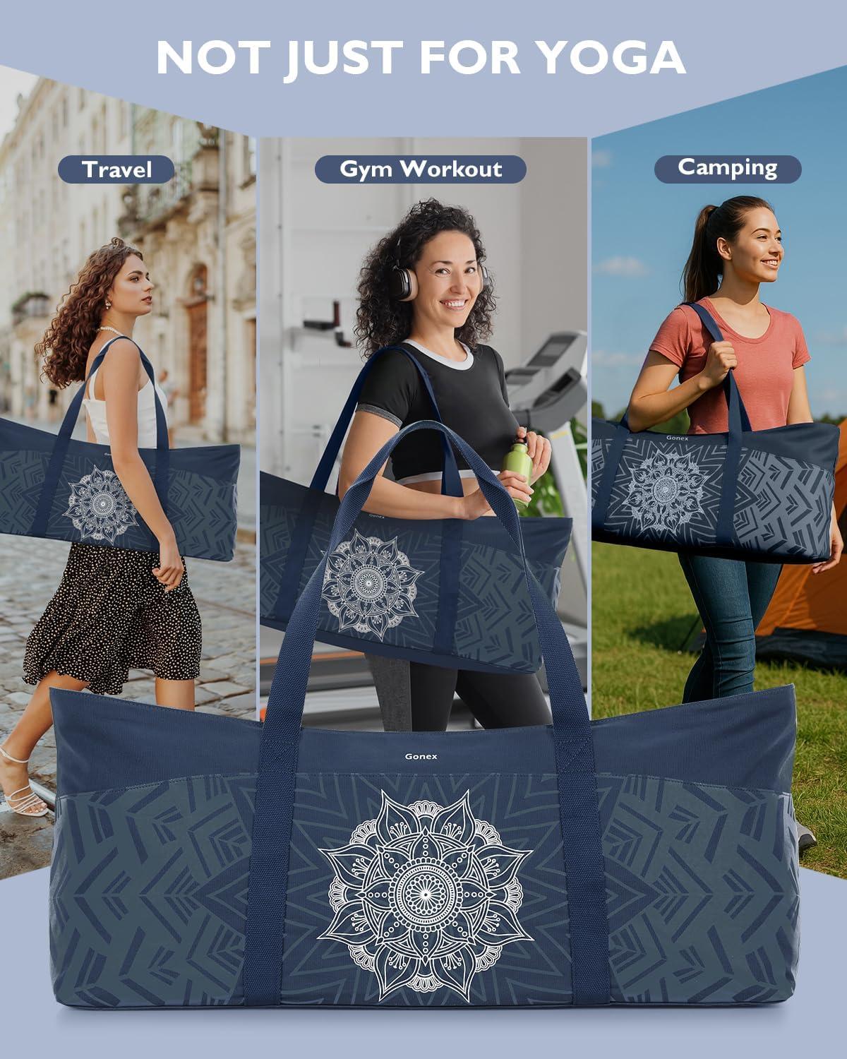 image:imageGonex Yoga Mat Bag Extra Large Canvas Gym Bag with Waterproof Pocket Metal Zipper Fits Mat amp Blocks Stylish Yoga Mat Carrier for Women Ideal for Yoga Pilates Workout TravelBlue