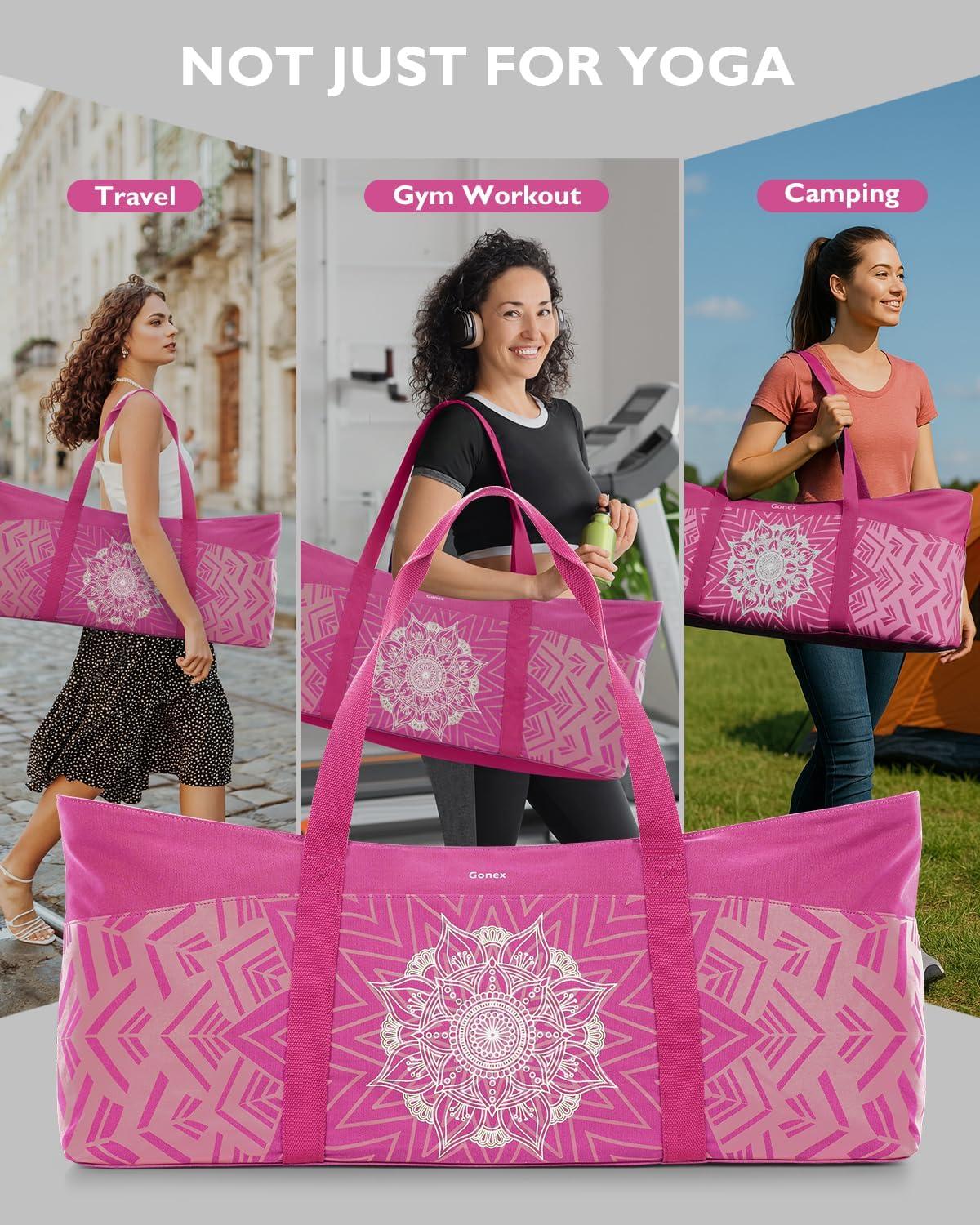 image:imageGonex Yoga Mat Bag Extra Large Canvas Gym Bag with Waterproof Pocket Metal Zipper Fits Mat amp Blocks Stylish Yoga Mat Carrier for Women Ideal for Yoga Pilates Workout TravelRose Red