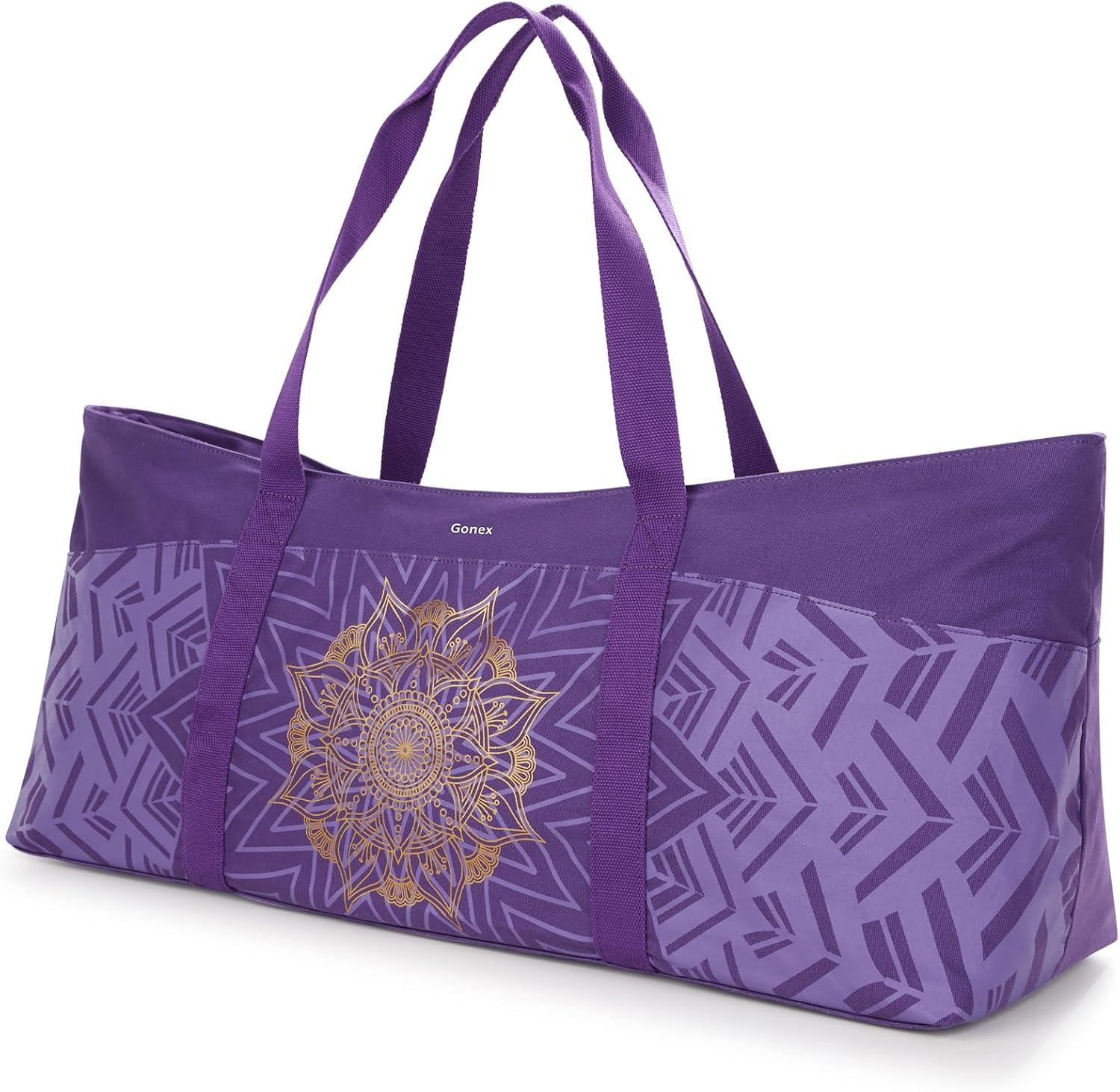 image:imageGonex Yoga Mat Bag Extra Large Canvas Gym Bag with Waterproof Pocket Metal Zipper Fits Mat amp Blocks Stylish Yoga Mat Carrier for Women Ideal for Yoga Pilates Workout TravelPurple