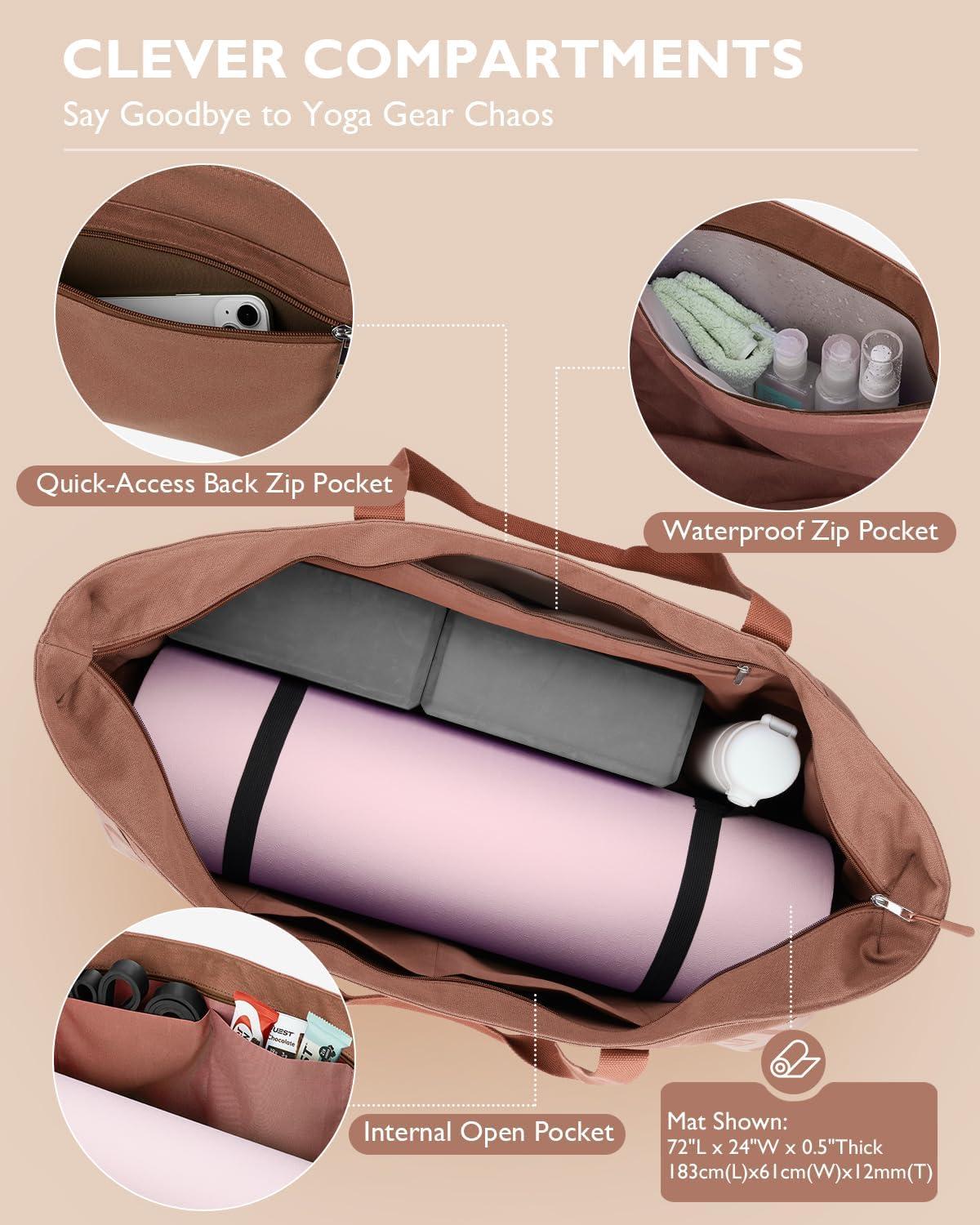 image:imageGonex Yoga Mat Bag Extra Large Canvas Gym Bag with Waterproof Pocket Metal Zipper Fits Mat amp Blocks Stylish Yoga Mat Carrier for Women Ideal for Yoga Pilates Workout TravelDark Khaki