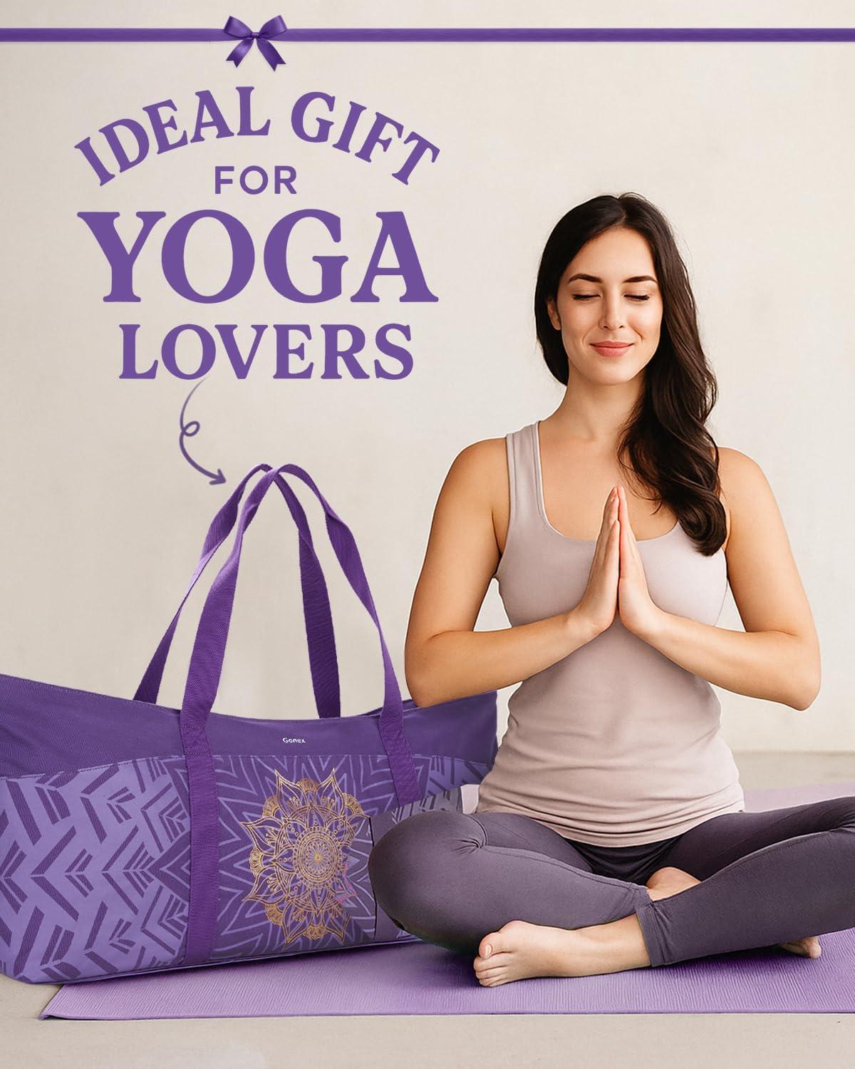 image:imageGonex Yoga Mat Bag Extra Large Canvas Gym Bag with Waterproof Pocket Metal Zipper Fits Mat amp Blocks Stylish Yoga Mat Carrier for Women Ideal for Yoga Pilates Workout TravelPurple
