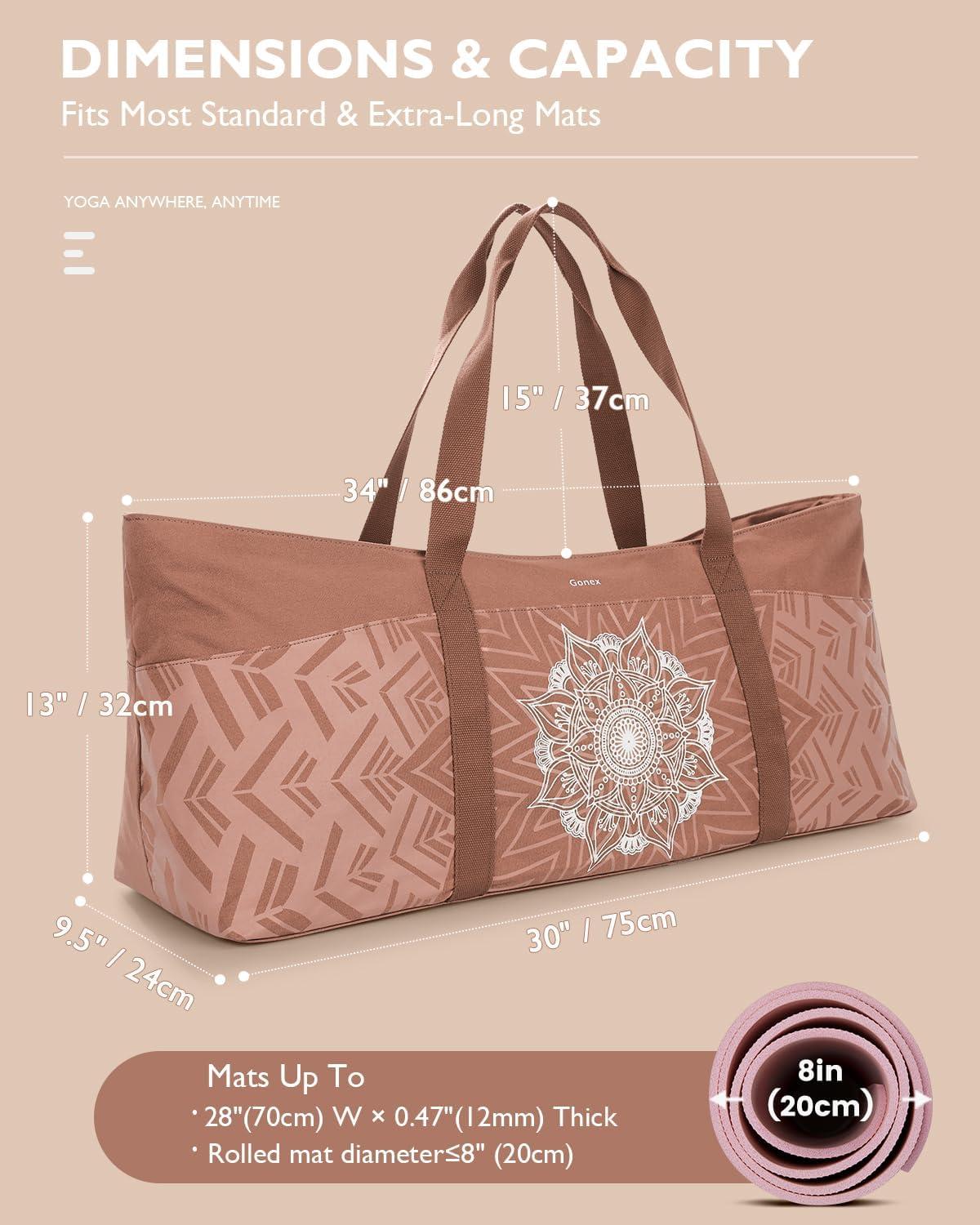 image:imageGonex Yoga Mat Bag Extra Large Canvas Gym Bag with Waterproof Pocket Metal Zipper Fits Mat amp Blocks Stylish Yoga Mat Carrier for Women Ideal for Yoga Pilates Workout TravelDark Khaki