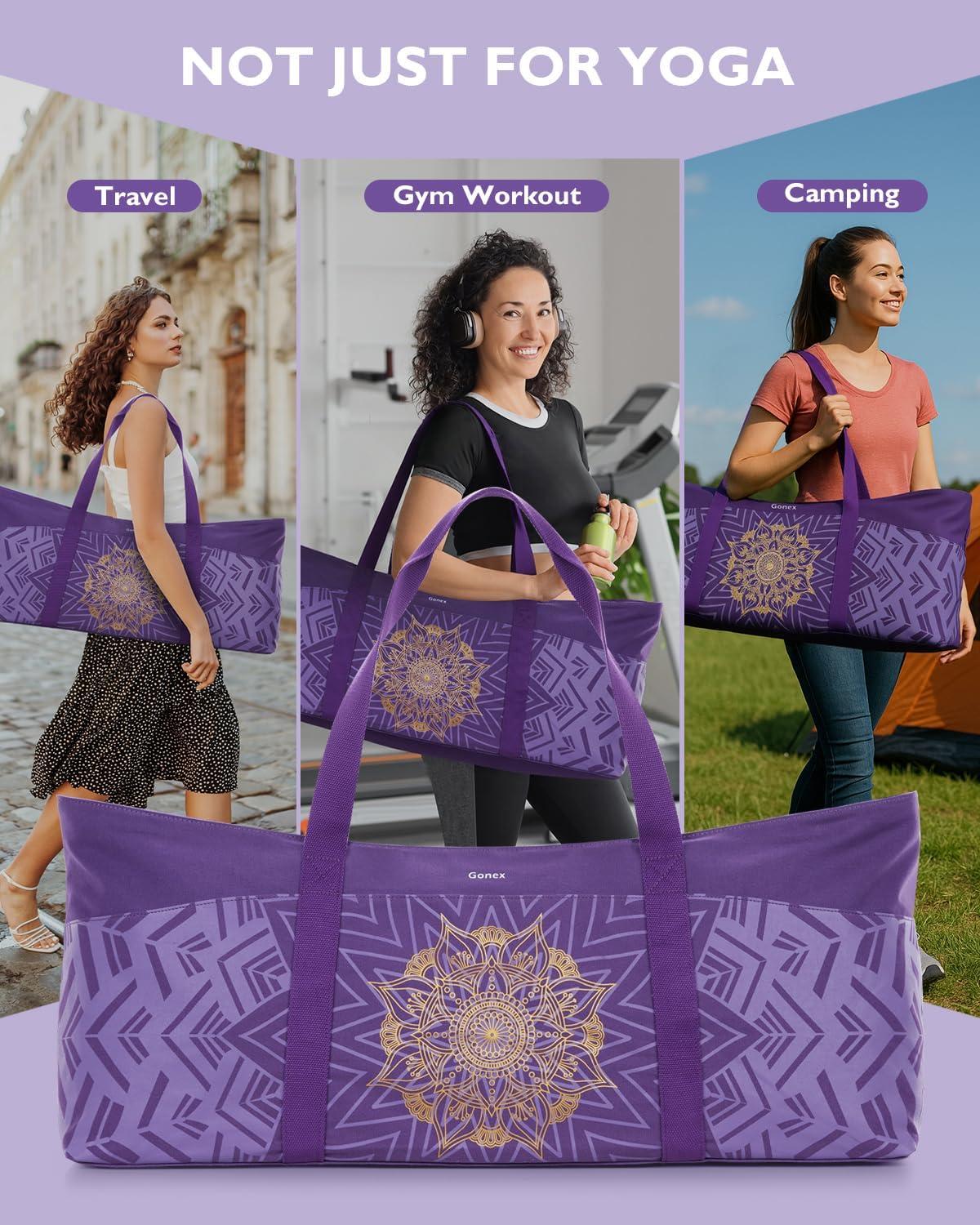 image:imageGonex Yoga Mat Bag Extra Large Canvas Gym Bag with Waterproof Pocket Metal Zipper Fits Mat amp Blocks Stylish Yoga Mat Carrier for Women Ideal for Yoga Pilates Workout TravelPurple