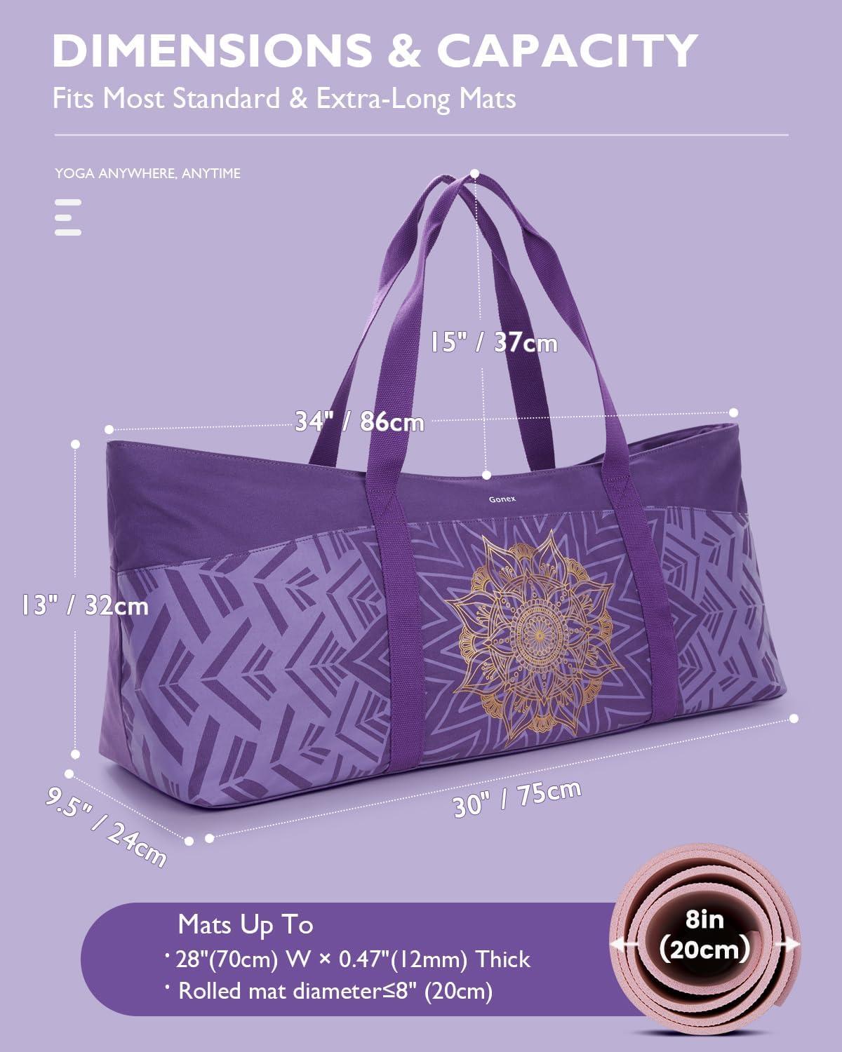 image:imageGonex Yoga Mat Bag Extra Large Canvas Gym Bag with Waterproof Pocket Metal Zipper Fits Mat amp Blocks Stylish Yoga Mat Carrier for Women Ideal for Yoga Pilates Workout TravelPurple