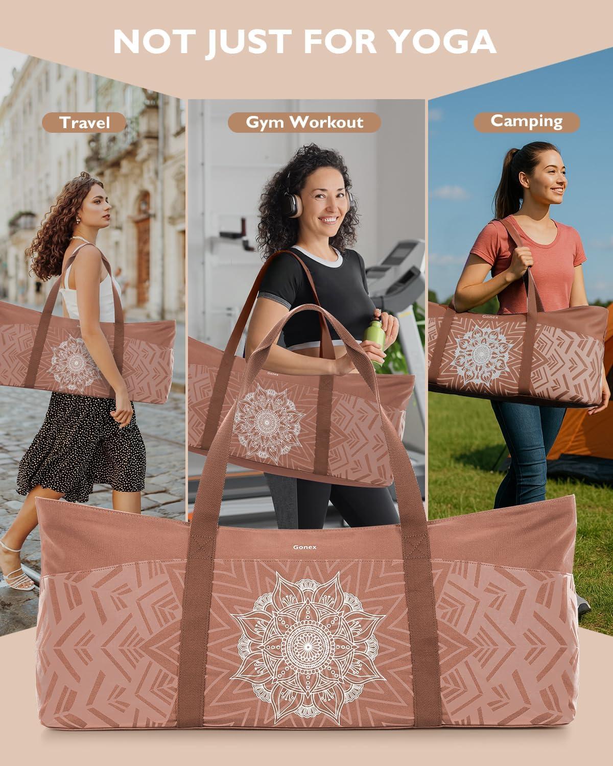 image:imageGonex Yoga Mat Bag Extra Large Canvas Gym Bag with Waterproof Pocket Metal Zipper Fits Mat amp Blocks Stylish Yoga Mat Carrier for Women Ideal for Yoga Pilates Workout TravelDark Khaki