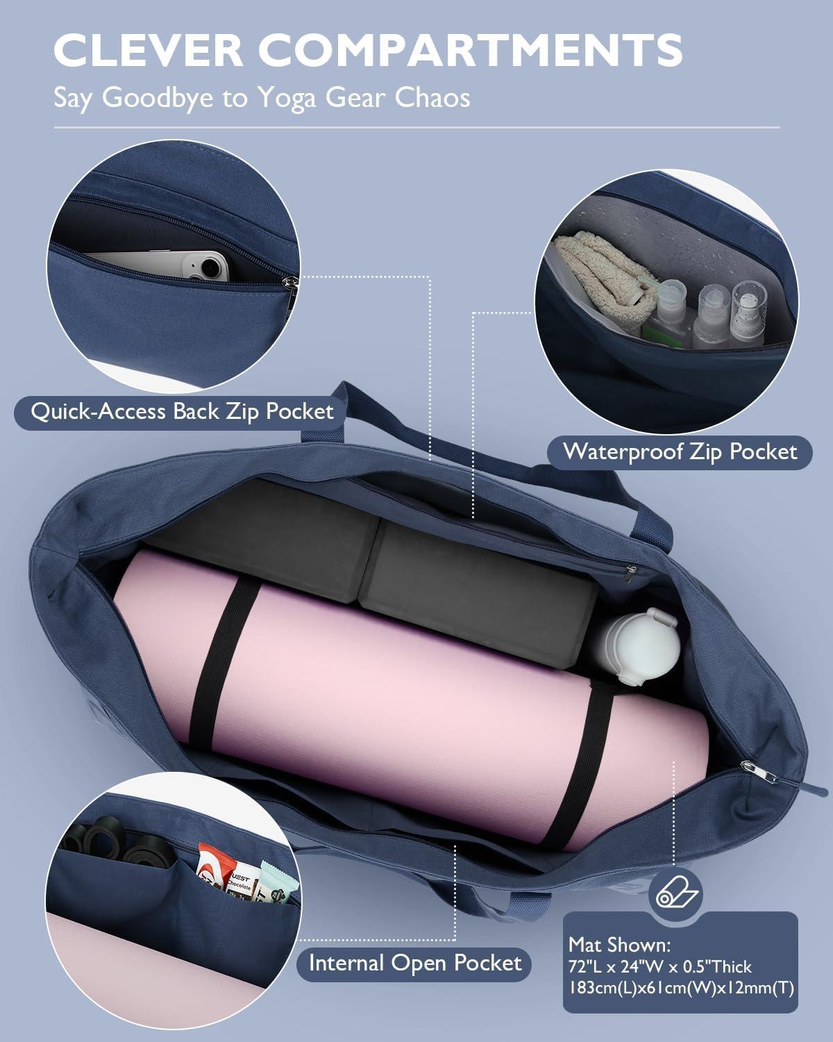 image:imageGonex Yoga Mat Bag Extra Large Canvas Gym Bag with Waterproof Pocket Metal Zipper Fits Mat amp Blocks Stylish Yoga Mat Carrier for Women Ideal for Yoga Pilates Workout TravelBlue