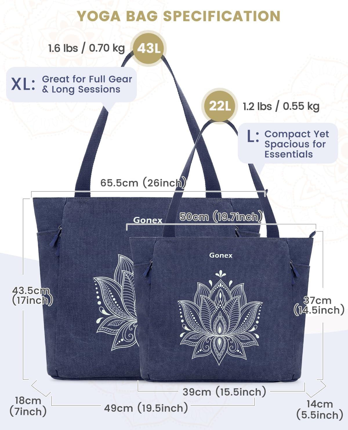 image:imageGonex Yoga Mat Bag Large Tote Bag with Multi Pockets for Women Men Canvas Mat Carrier Full Zipper Easy Access for Pilates Gym TravelBlue
