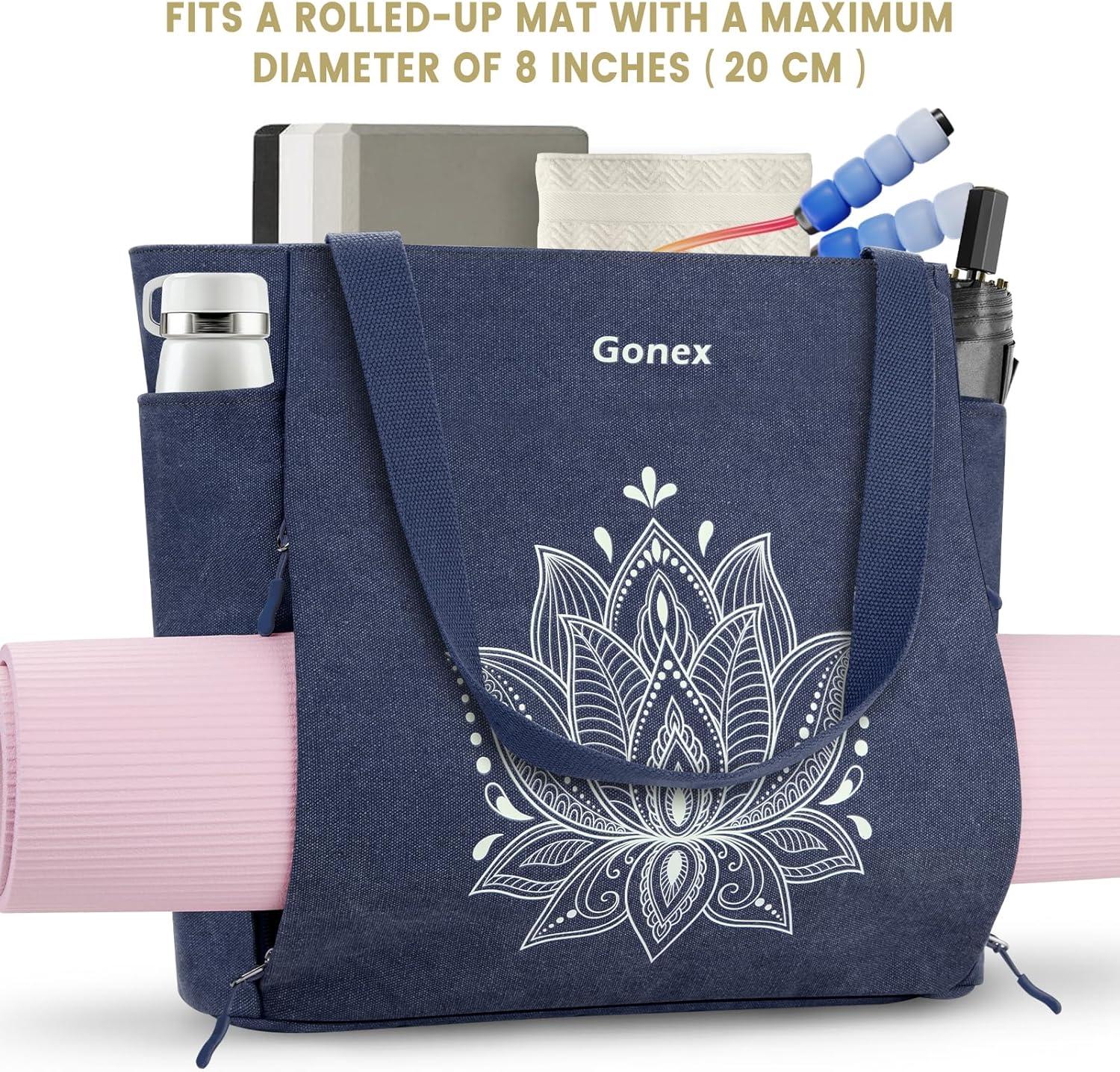 image:imageGonex Yoga Mat Bag Large Tote Bag with Multi Pockets for Women Men Canvas Mat Carrier Full Zipper Easy Access for Pilates Gym TravelBlue