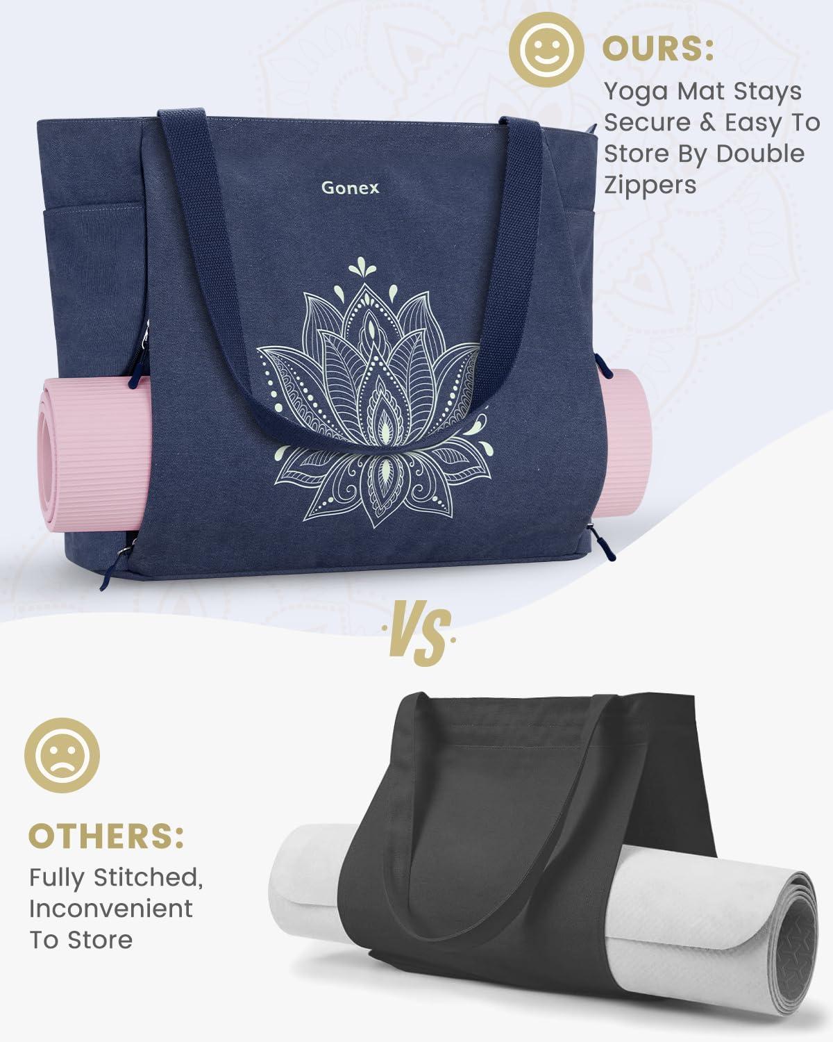 image:imageGonex Yoga Mat Bag Large Tote Bag with Multi Pockets for Women Men Canvas Mat Carrier Full Zipper Easy Access for Pilates Gym TravelBlue
