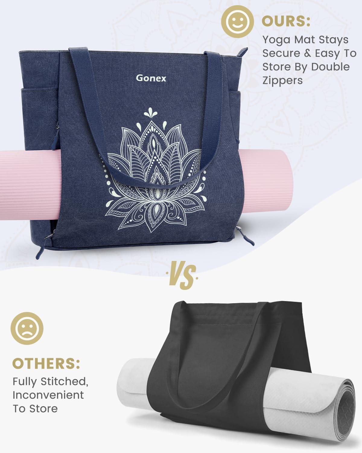image:imageGonex Yoga Mat Bag Large Tote Bag with Multi Pockets for Women Men Canvas Mat Carrier Full Zipper Easy Access for Pilates Gym TravelBlue