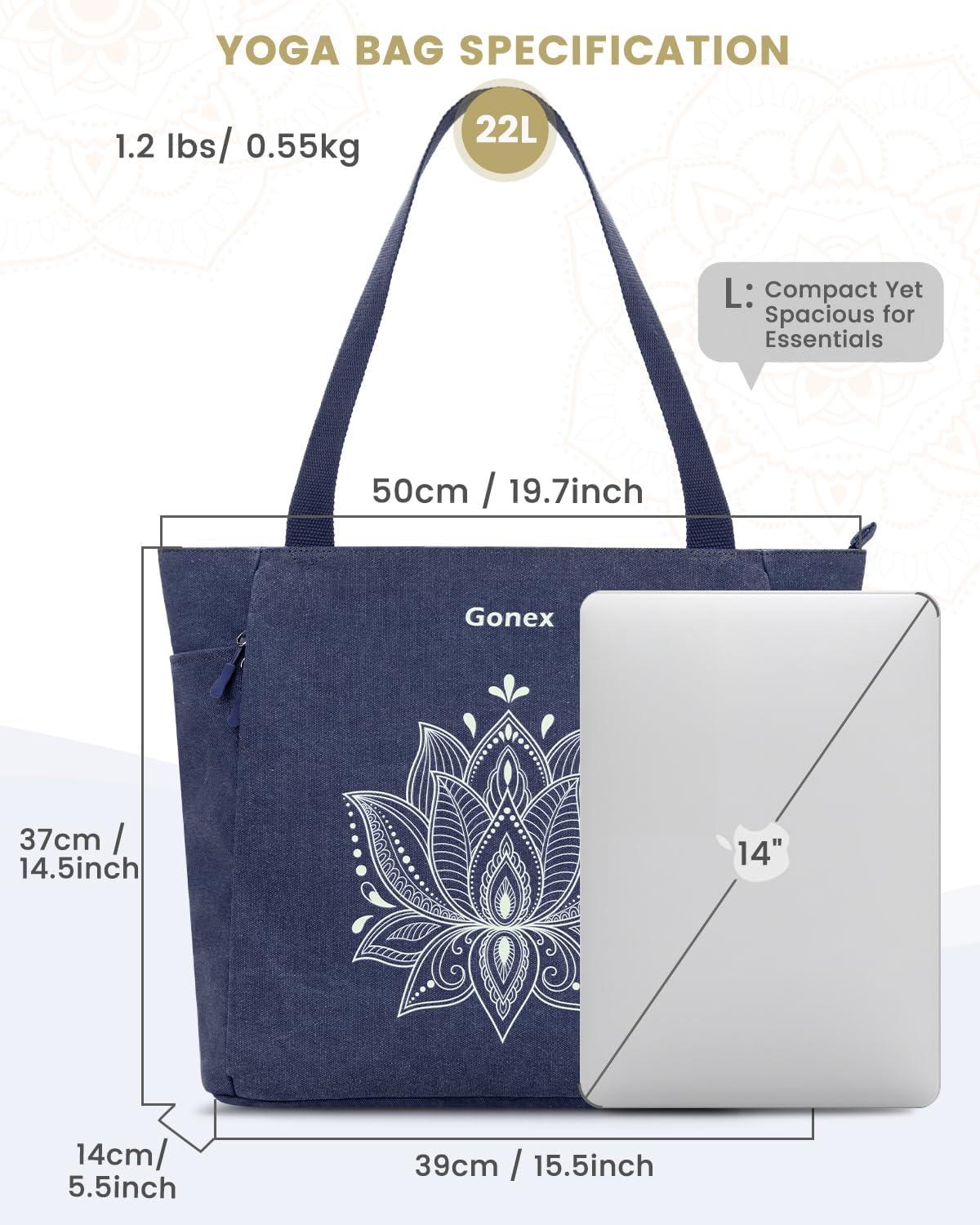 image:imageGonex Yoga Mat Bag Large Tote Bag with Multi Pockets for Women Men Canvas Mat Carrier Full Zipper Easy Access for Pilates Gym TravelBlue