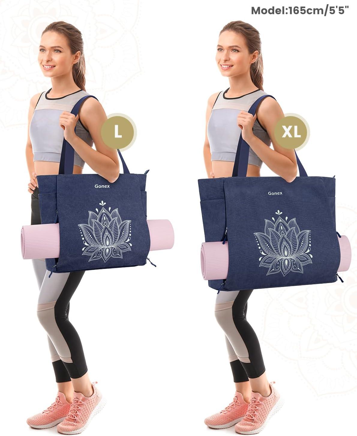 image:imageGonex Yoga Mat Bag Large Tote Bag with Multi Pockets for Women Men Canvas Mat Carrier Full Zipper Easy Access for Pilates Gym TravelBlue