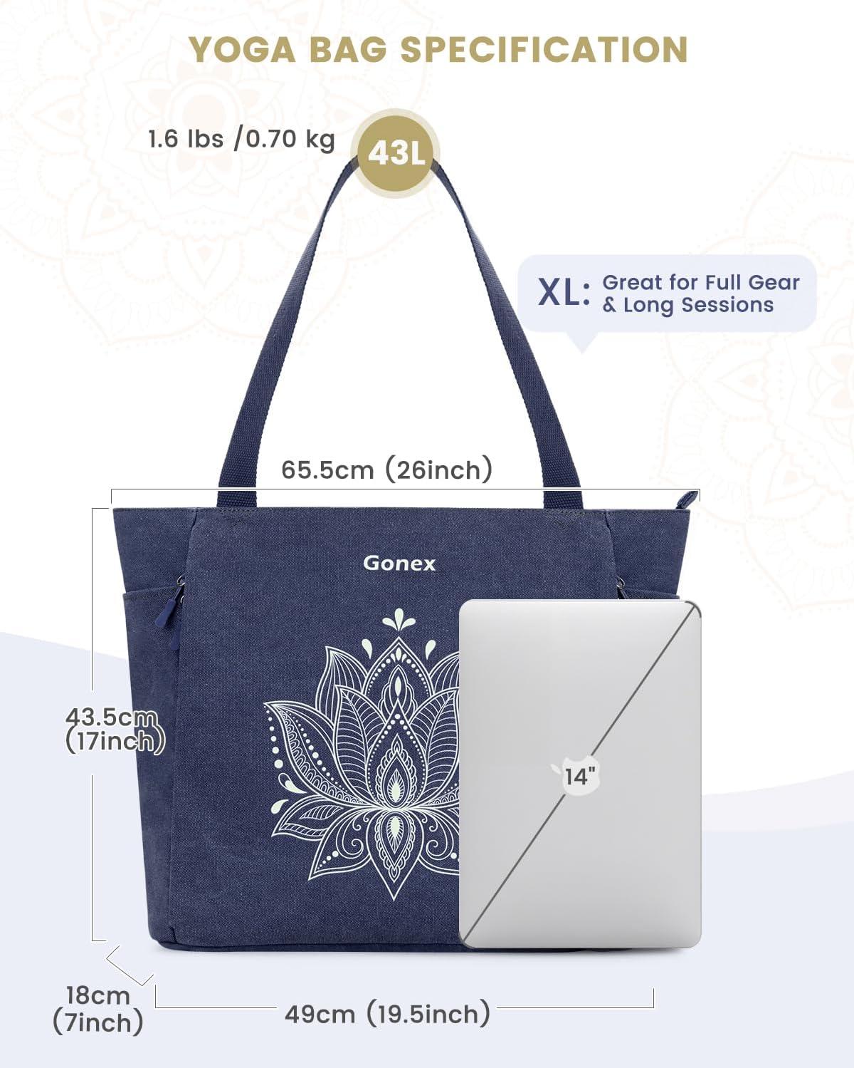 image:imageGonex Yoga Mat Bag Large Tote Bag with Multi Pockets for Women Men Canvas Mat Carrier Full Zipper Easy Access for Pilates Gym TravelBlue