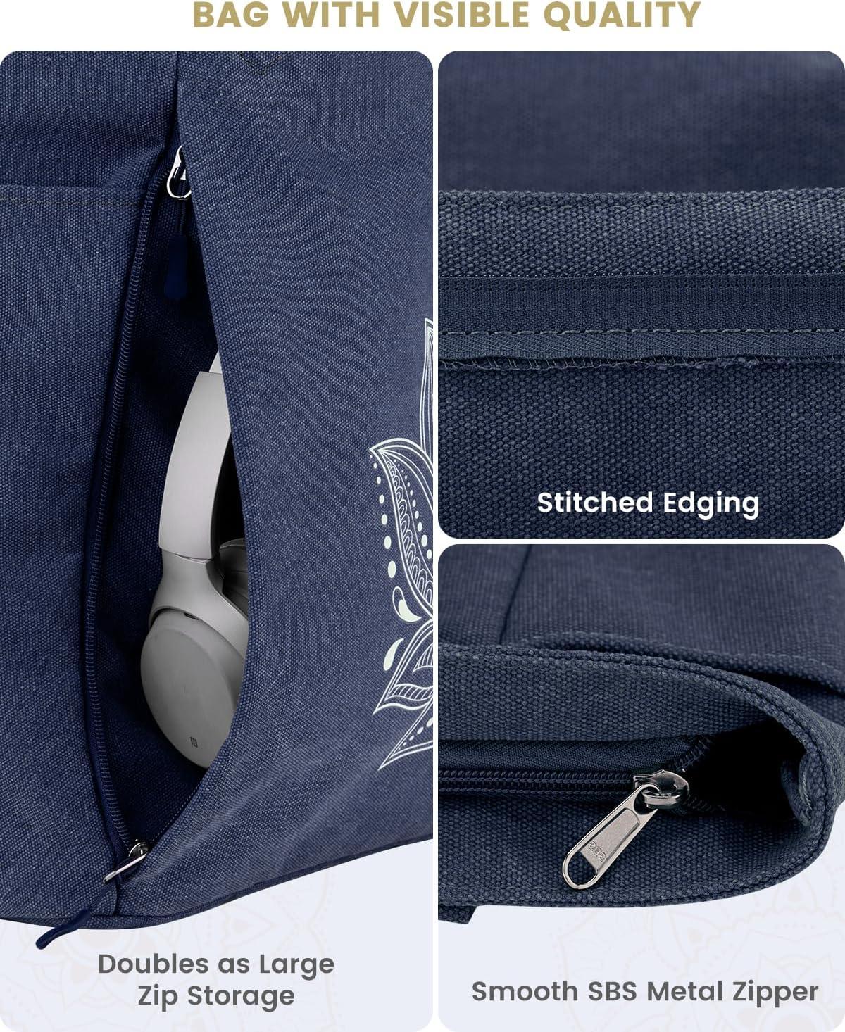 image:imageGonex Yoga Mat Bag Large Tote Bag with Multi Pockets for Women Men Canvas Mat Carrier Full Zipper Easy Access for Pilates Gym TravelBlue