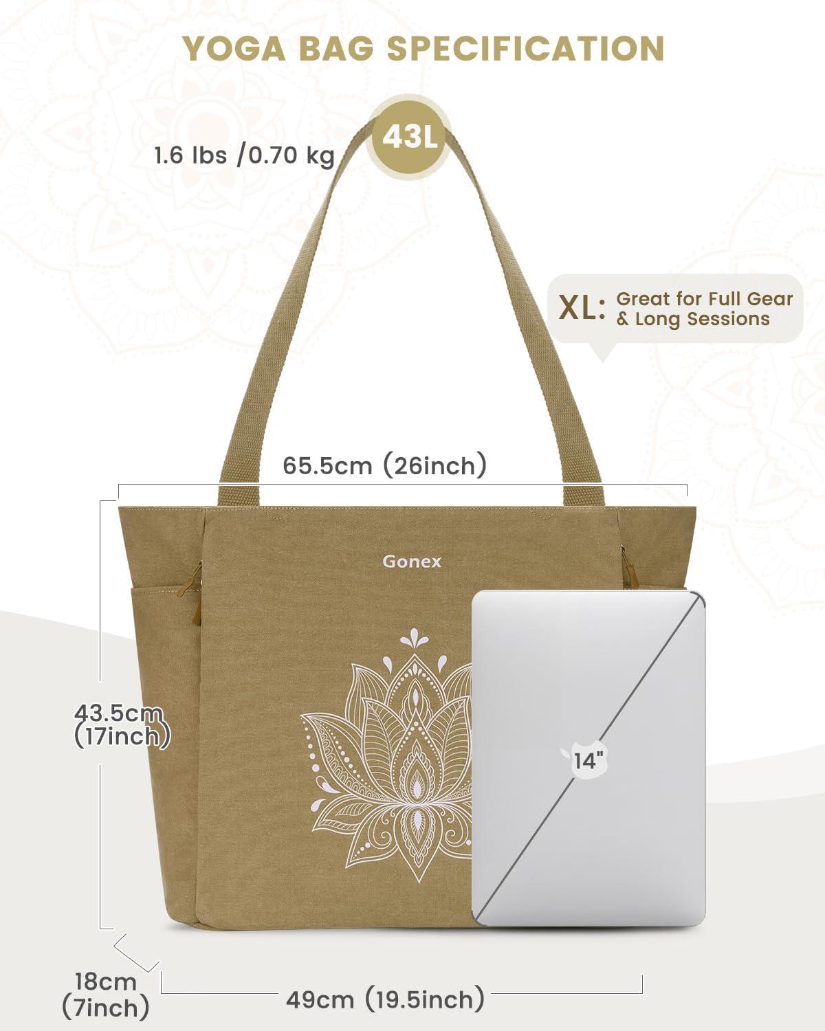 image:imageGonex Yoga Mat Bag Large Tote Bag with Multi Pockets for Women Men Canvas Mat Carrier Full Zipper Easy Access for Pilates Gym TravelDark Khaki