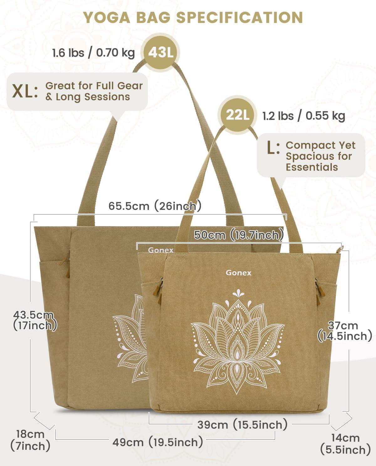 image:imageGonex Yoga Mat Bag Large Tote Bag with Multi Pockets for Women Men Canvas Mat Carrier Full Zipper Easy Access for Pilates Gym TravelDark Khaki