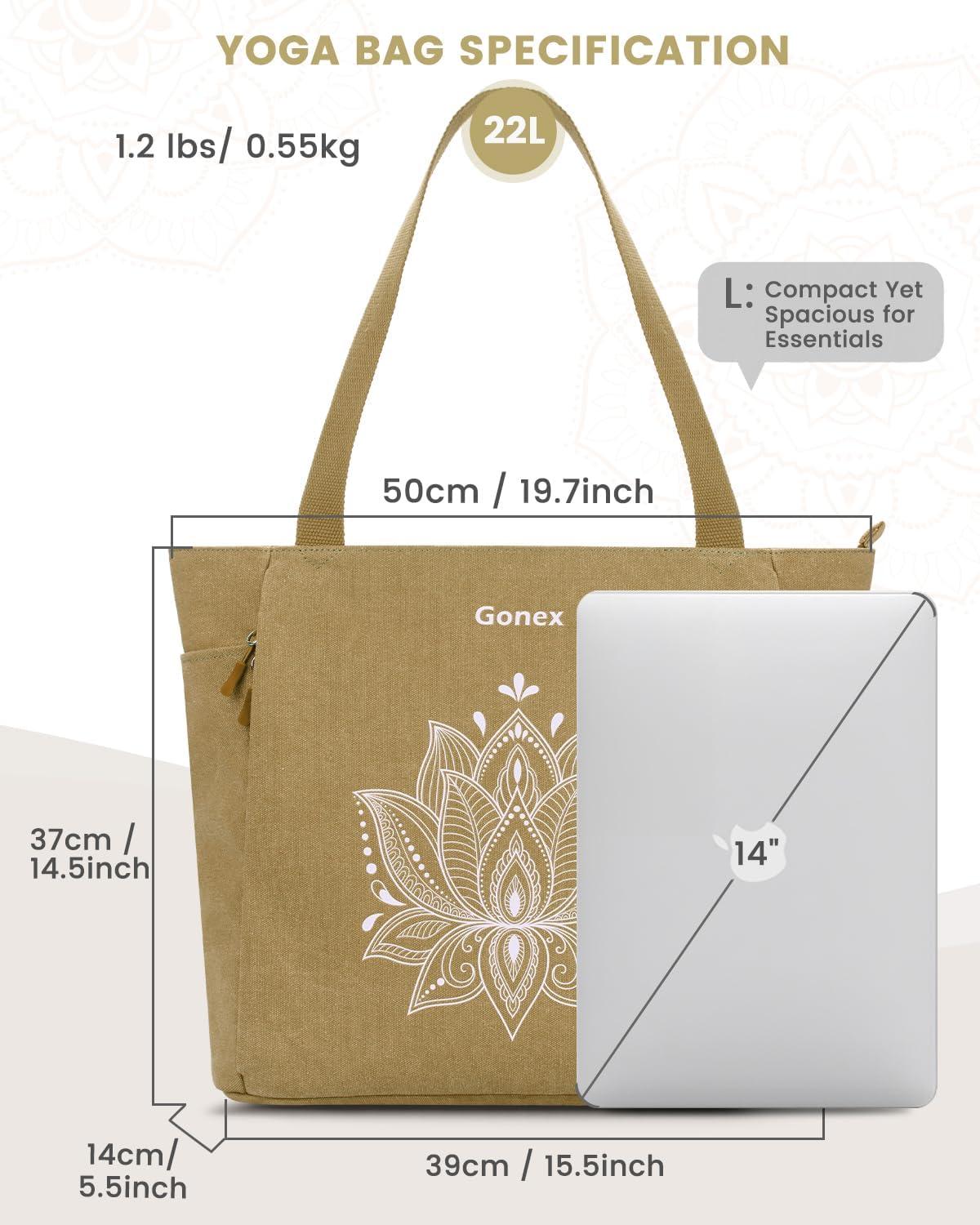 image:imageGonex Yoga Mat Bag Large Tote Bag with Multi Pockets for Women Men Canvas Mat Carrier Full Zipper Easy Access for Pilates Gym TravelDark Khaki