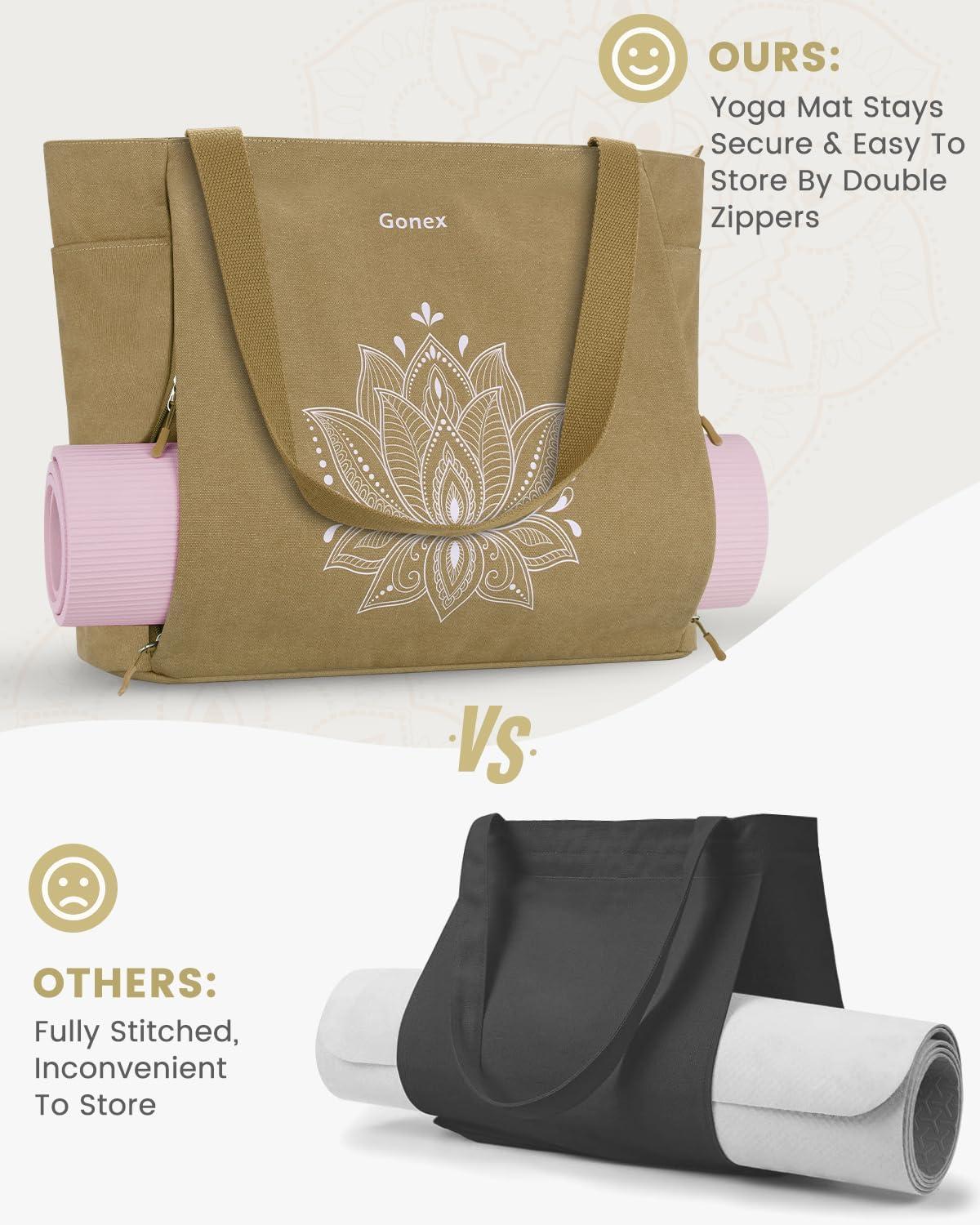 image:imageGonex Yoga Mat Bag Large Tote Bag with Multi Pockets for Women Men Canvas Mat Carrier Full Zipper Easy Access for Pilates Gym TravelDark Khaki