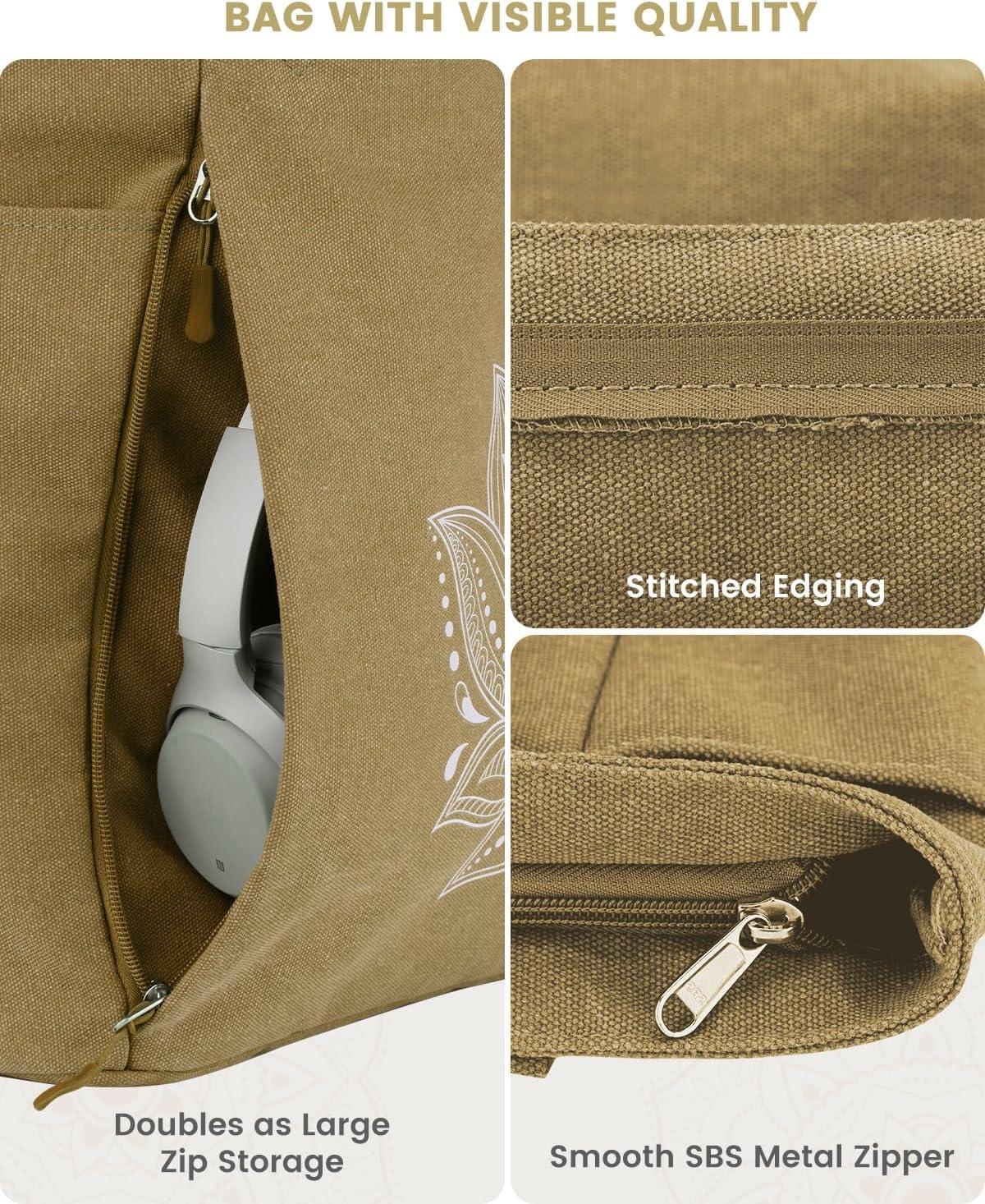 image:imageGonex Yoga Mat Bag Large Tote Bag with Multi Pockets for Women Men Canvas Mat Carrier Full Zipper Easy Access for Pilates Gym TravelDark Khaki