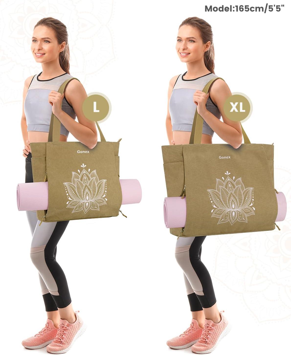 image:imageGonex Yoga Mat Bag Large Tote Bag with Multi Pockets for Women Men Canvas Mat Carrier Full Zipper Easy Access for Pilates Gym TravelDark Khaki