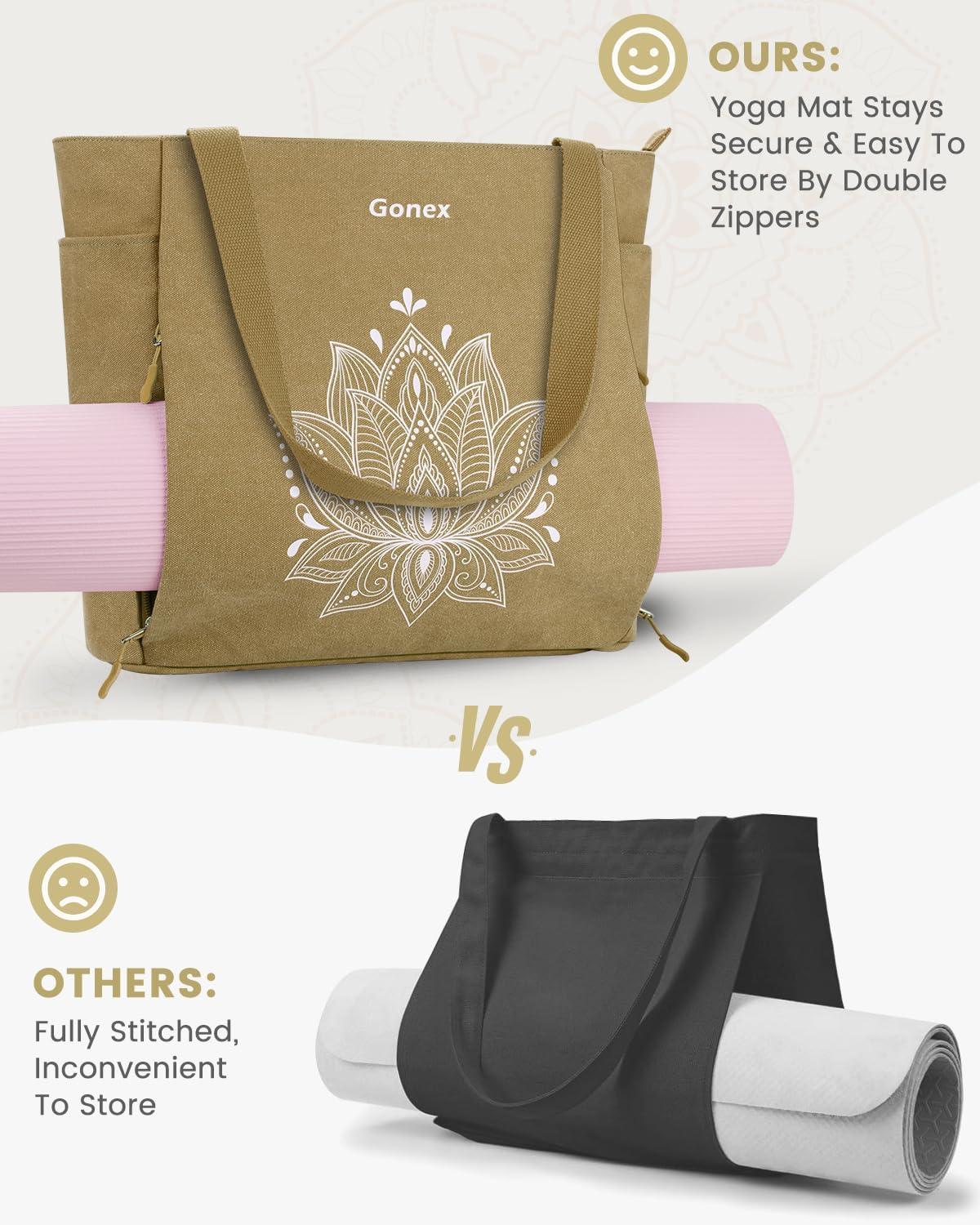 image:imageGonex Yoga Mat Bag Large Tote Bag with Multi Pockets for Women Men Canvas Mat Carrier Full Zipper Easy Access for Pilates Gym TravelDark Khaki