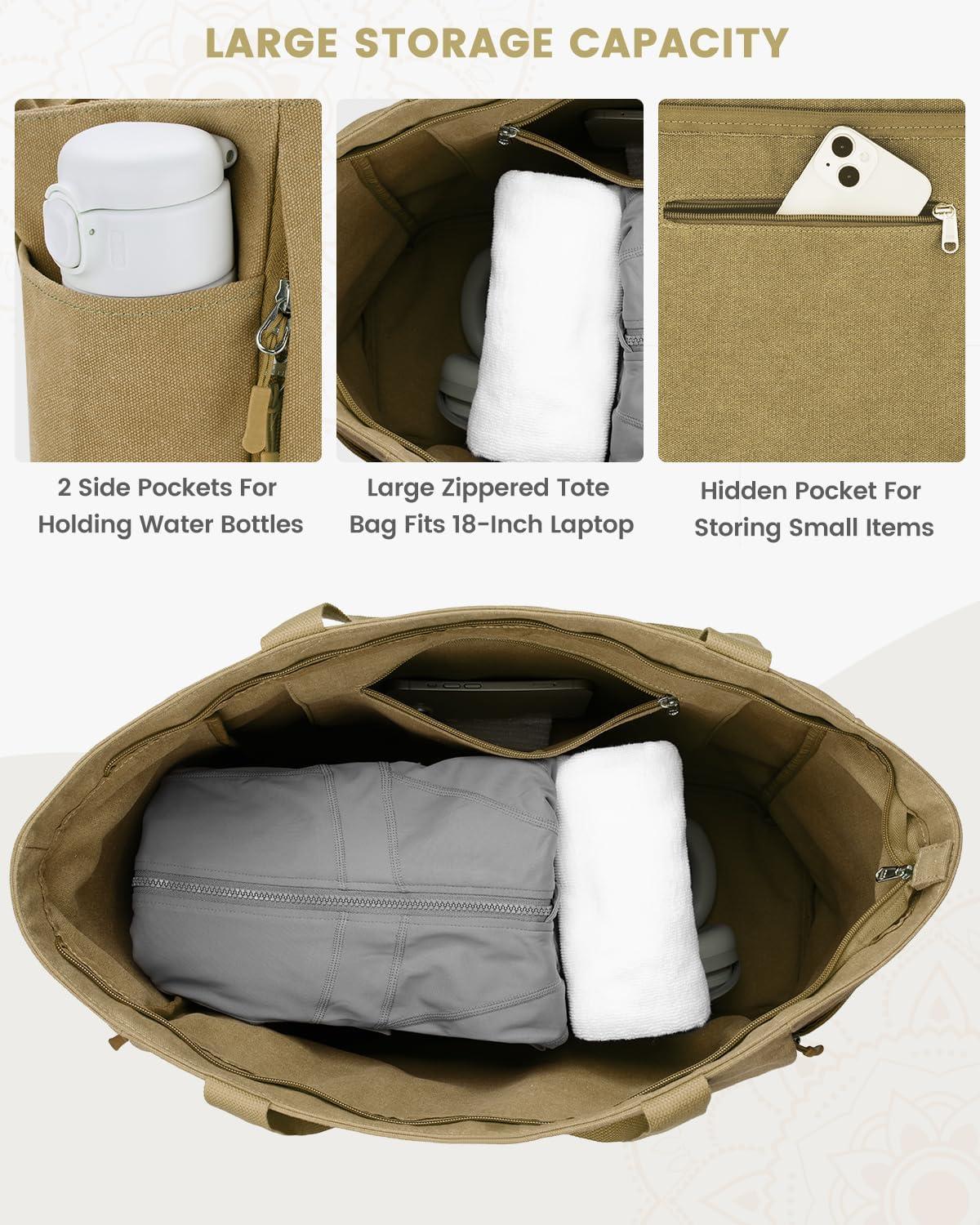image:imageGonex Yoga Mat Bag Large Tote Bag with Multi Pockets for Women Men Canvas Mat Carrier Full Zipper Easy Access for Pilates Gym TravelDark Khaki