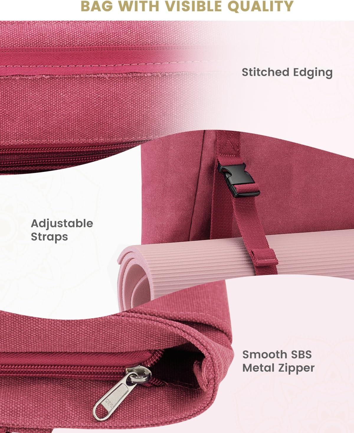 image:imageGonex Yoga Mat Bag Yoga Gym Bag Tote Bag with Multi Pockets For Women Men Canvas Yoga Mat Carrier Take in Out Mat Easily For Pilates Travel Workout OfficeBrick Red