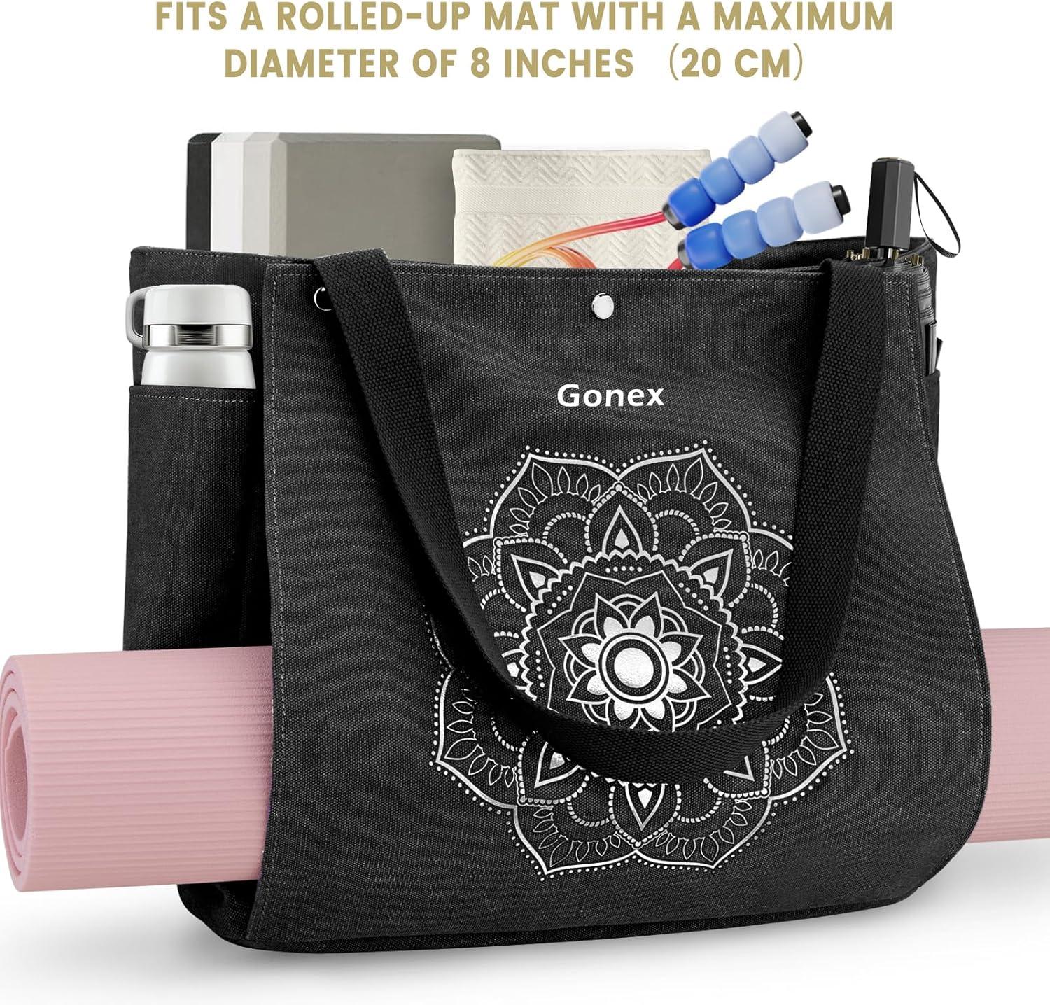 image:imageGonex Yoga Mat Bag Yoga Gym Bag Tote Bag with Multi Pockets For Women Men Canvas Yoga Mat Carrier Take in Out Mat Easily For Pilates Travel Workout OfficeBlack