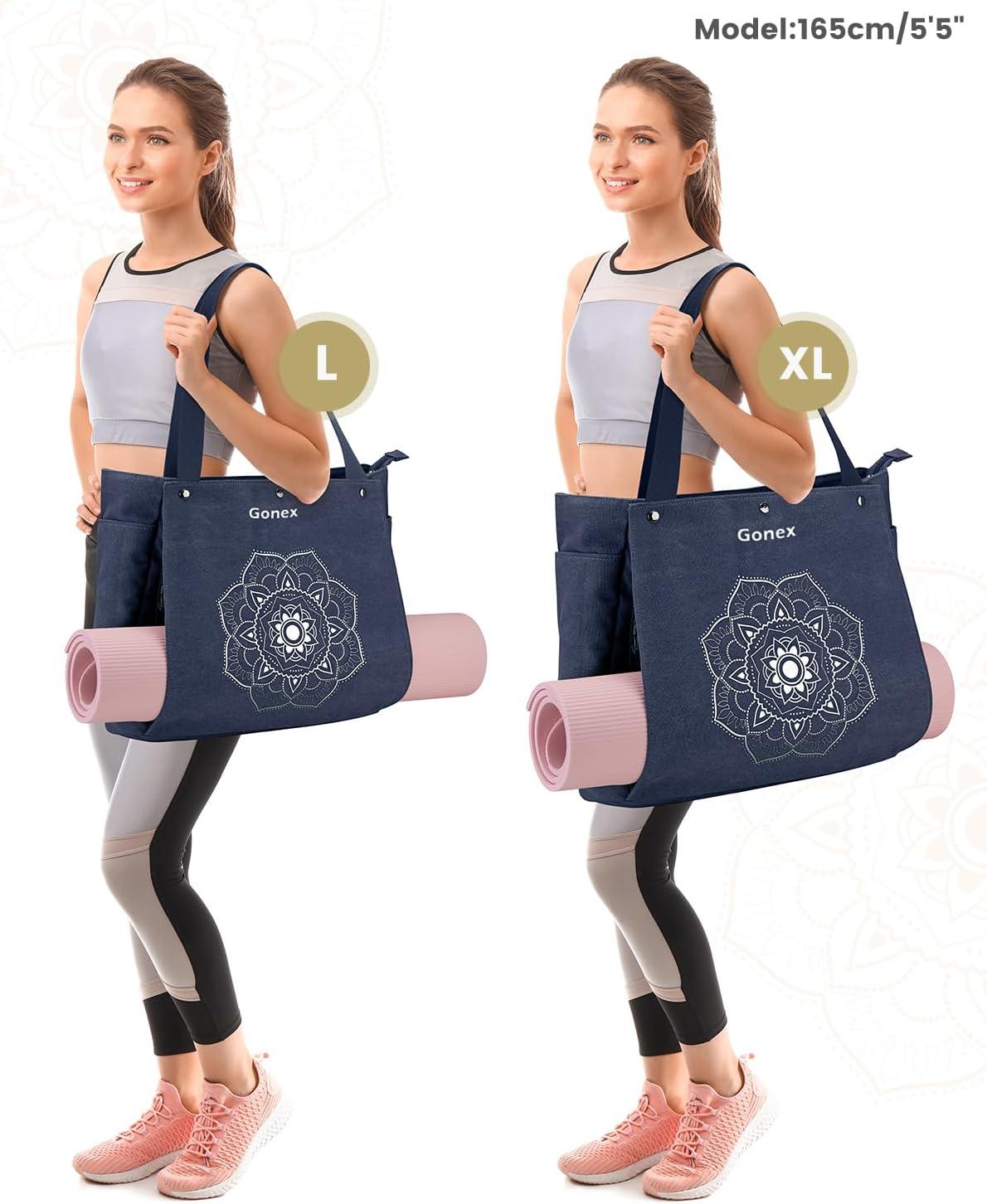 image:imageGonex Yoga Mat Bag Yoga Gym Bag Tote Bag with Multi Pockets For Women Men Canvas Yoga Mat Carrier Take in Out Mat Easily For Pilates Travel Workout OfficeBlue