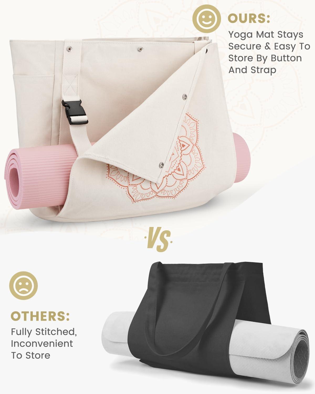 image:imageGonex Yoga Mat Bag Yoga Gym Bag Tote Bag with Multi Pockets For Women Men Canvas Yoga Mat Carrier Take in Out Mat Easily For Pilates Travel Workout OfficeBeige