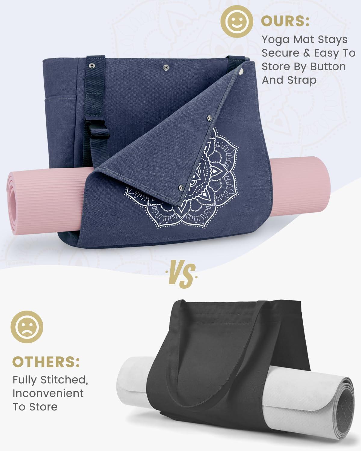 image:imageGonex Yoga Mat Bag Yoga Gym Bag Tote Bag with Multi Pockets For Women Men Canvas Yoga Mat Carrier Take in Out Mat Easily For Pilates Travel Workout OfficeBlue