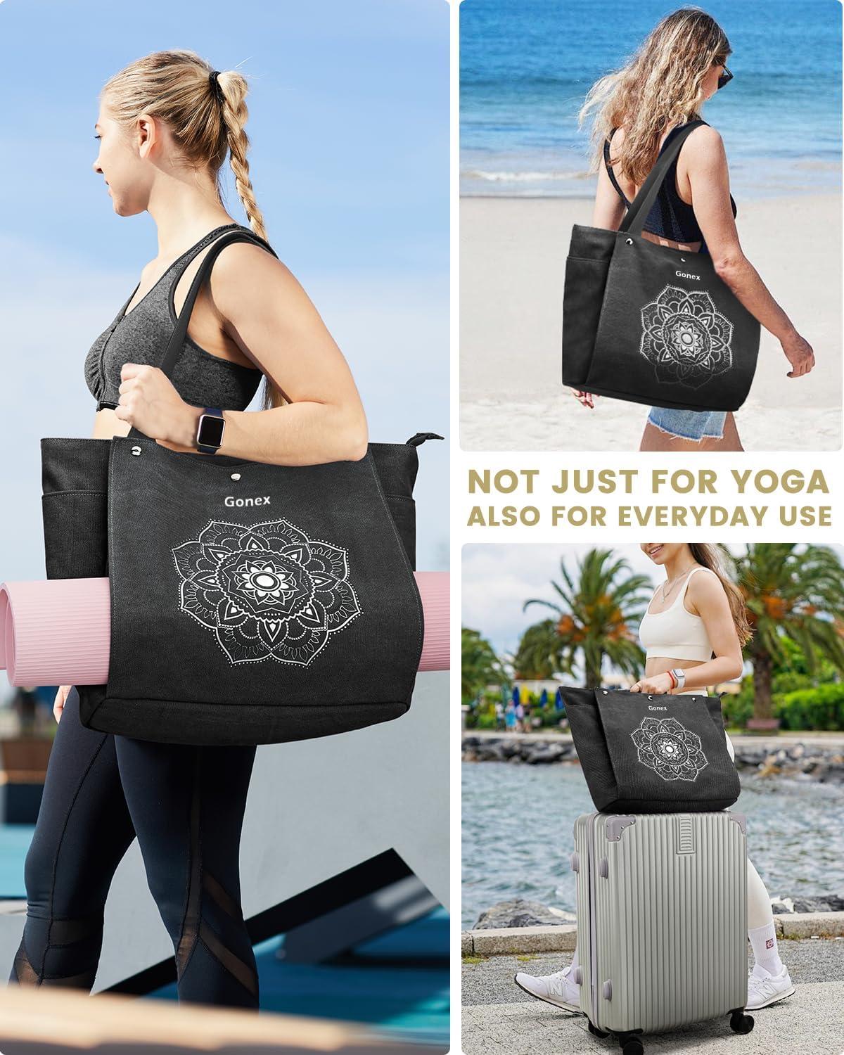 image:imageGonex Yoga Mat Bag Yoga Gym Bag Tote Bag with Multi Pockets For Women Men Canvas Yoga Mat Carrier Take in Out Mat Easily For Pilates Travel Workout OfficeBlack